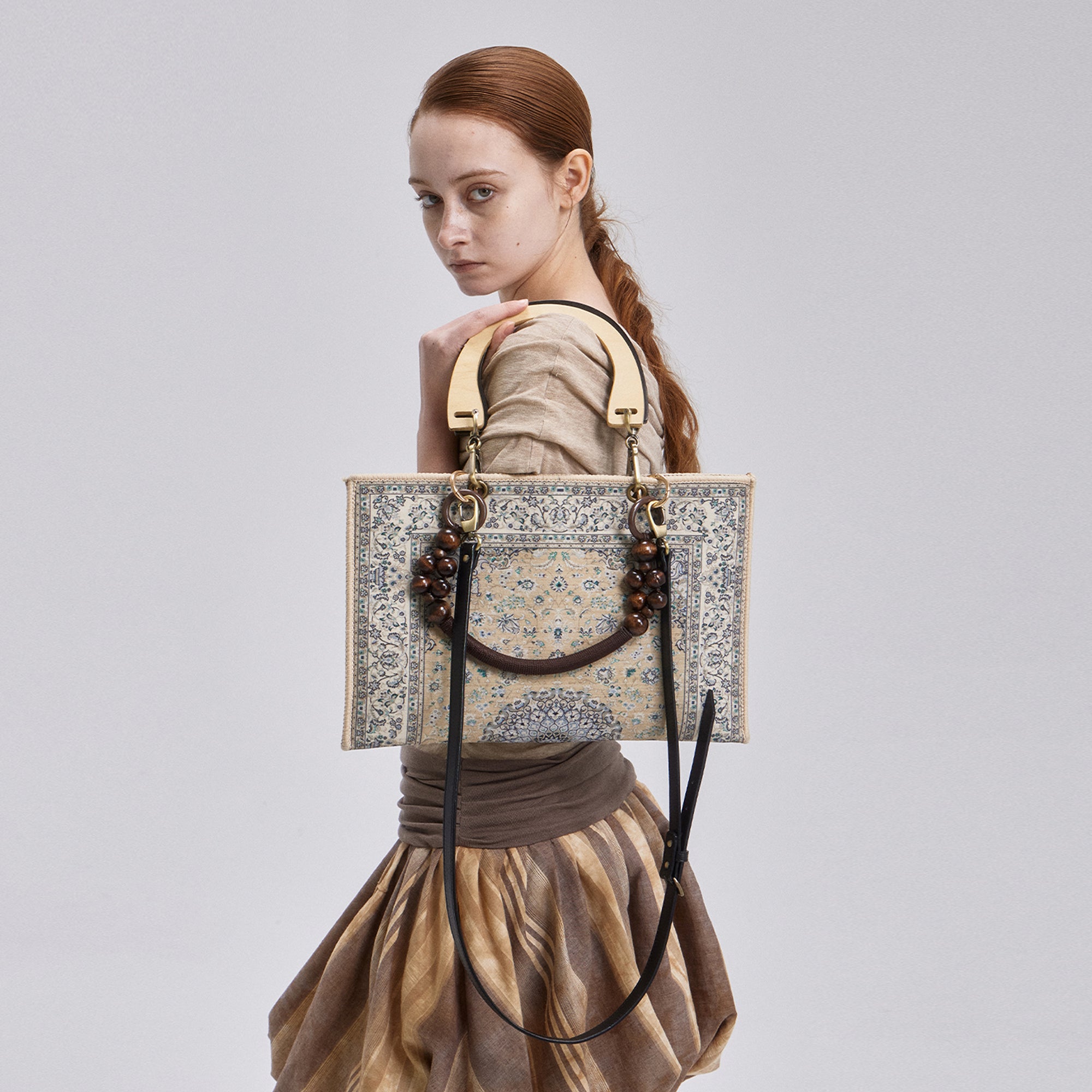 VERSION9 Tapestry Beaded Handle Tote Bag