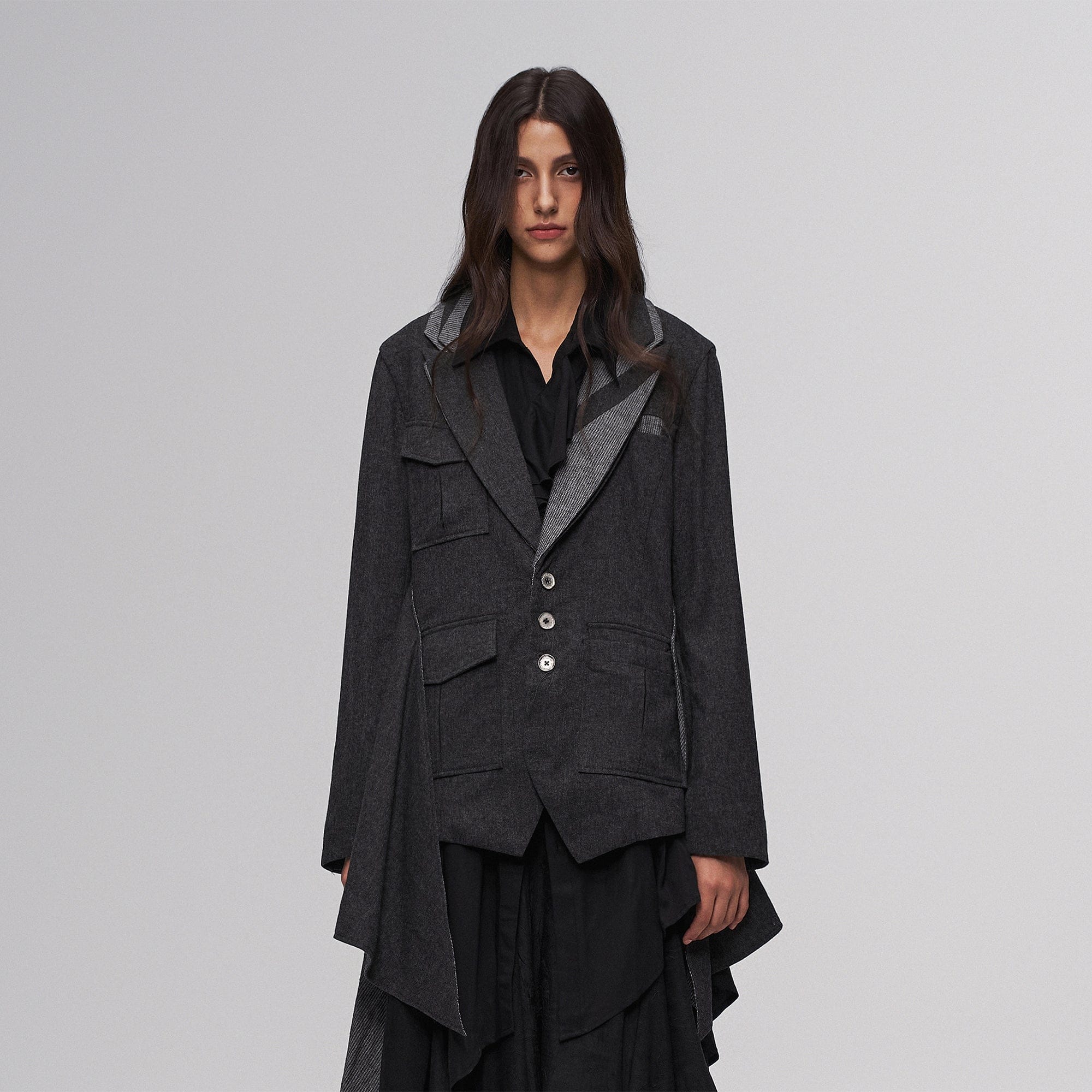ILNya Nieternite Nifutur Asym Draped-Pleated Panel-Collar Blazer