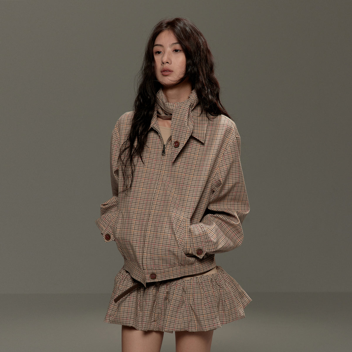 LVETONG Retro Plaid Harrington Jacket