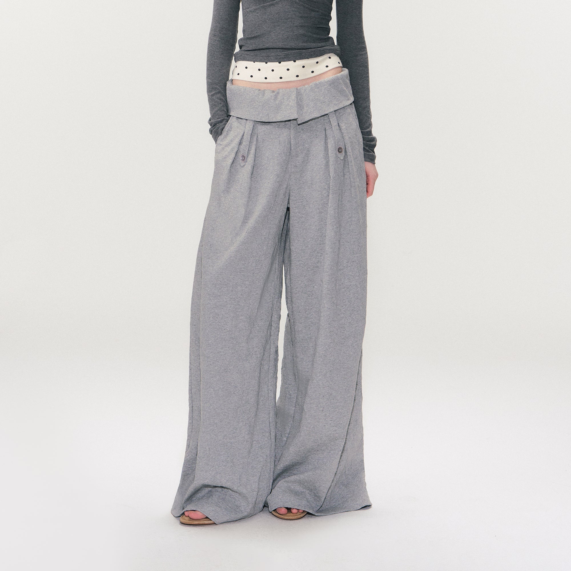 THE NEVERMORE Folded Waist Pleated Wide-Leg Pants