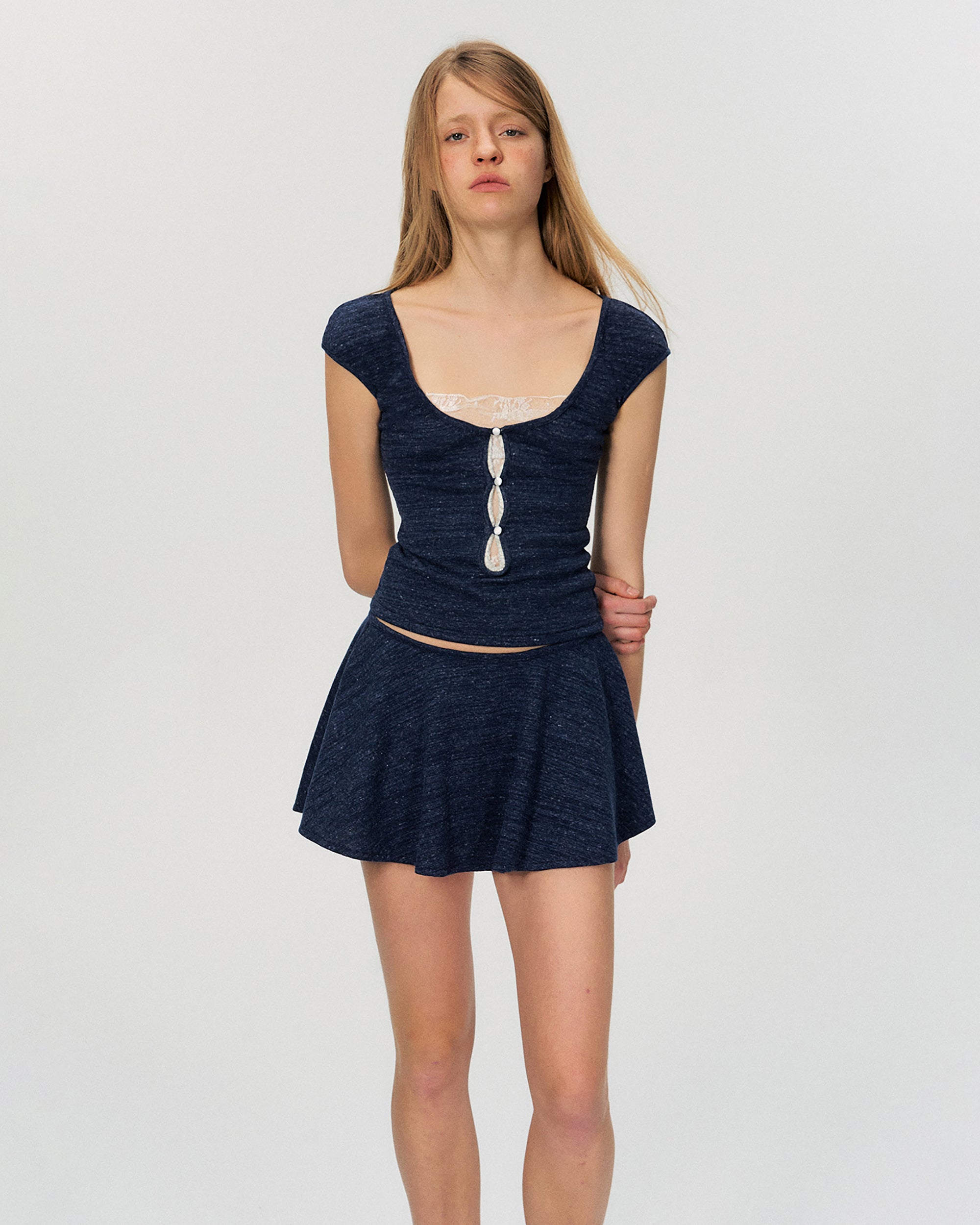 THE NEVERMORE Linen Slub Slight A-line Mini Skirt