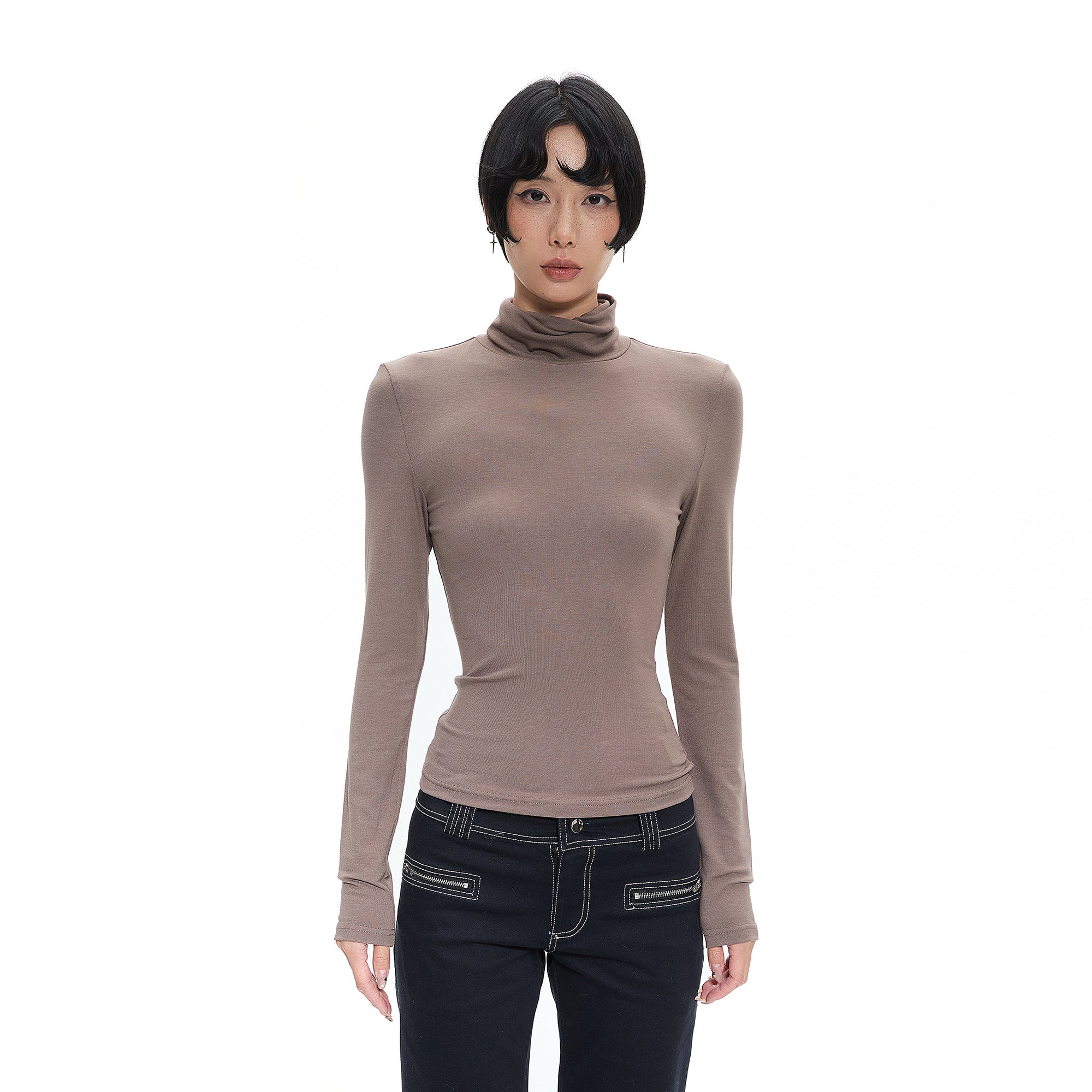 AE30 SAINT Ruched Turtleneck Slim-Fit Long-Sleeve Tee