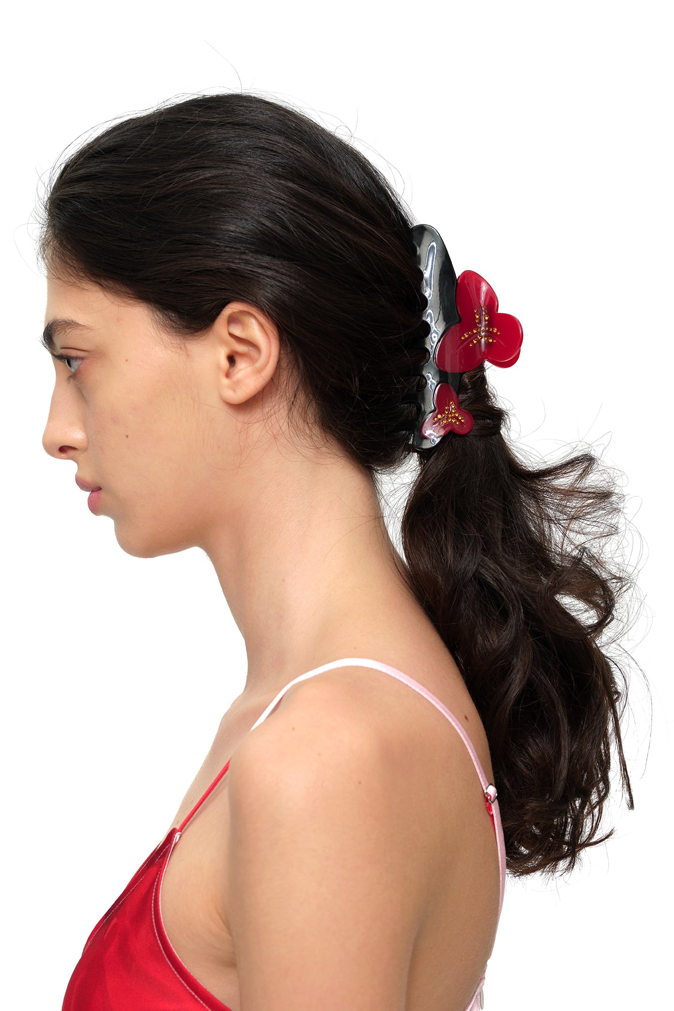 SCARLET SAGE Floral Crystal-Studded Acetate Claw Clip