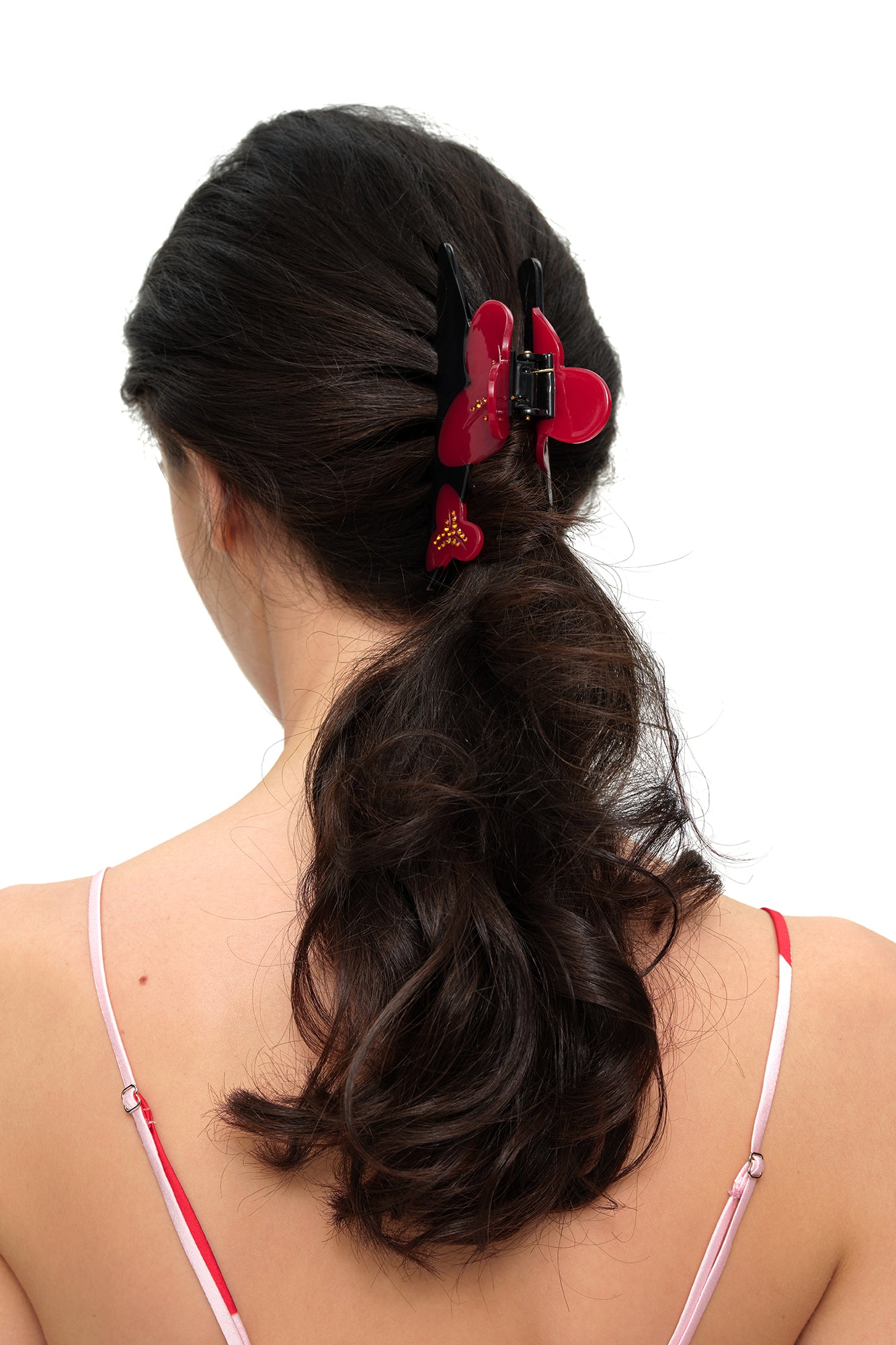 SCARLET SAGE Floral Crystal-Studded Acetate Claw Clip