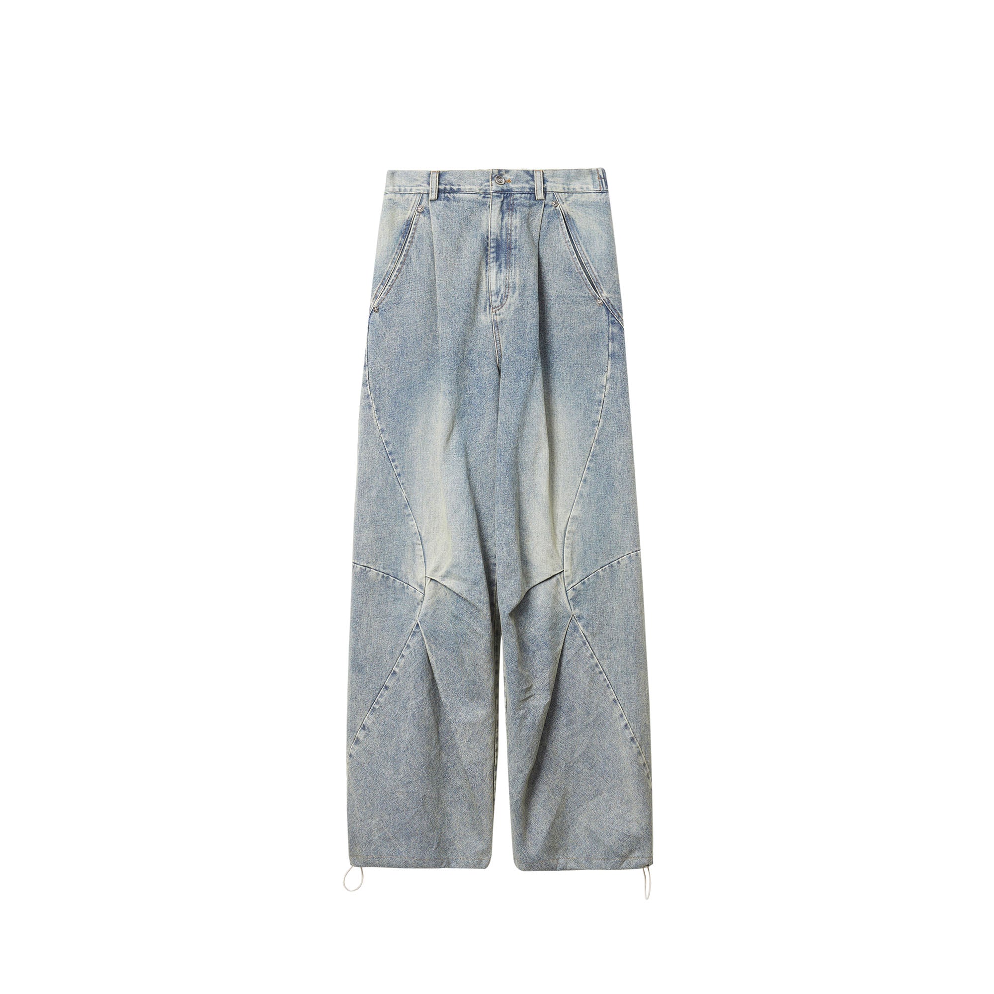 ERROR CODE ROBOT Washed Curved Pleated- Knee Jeans