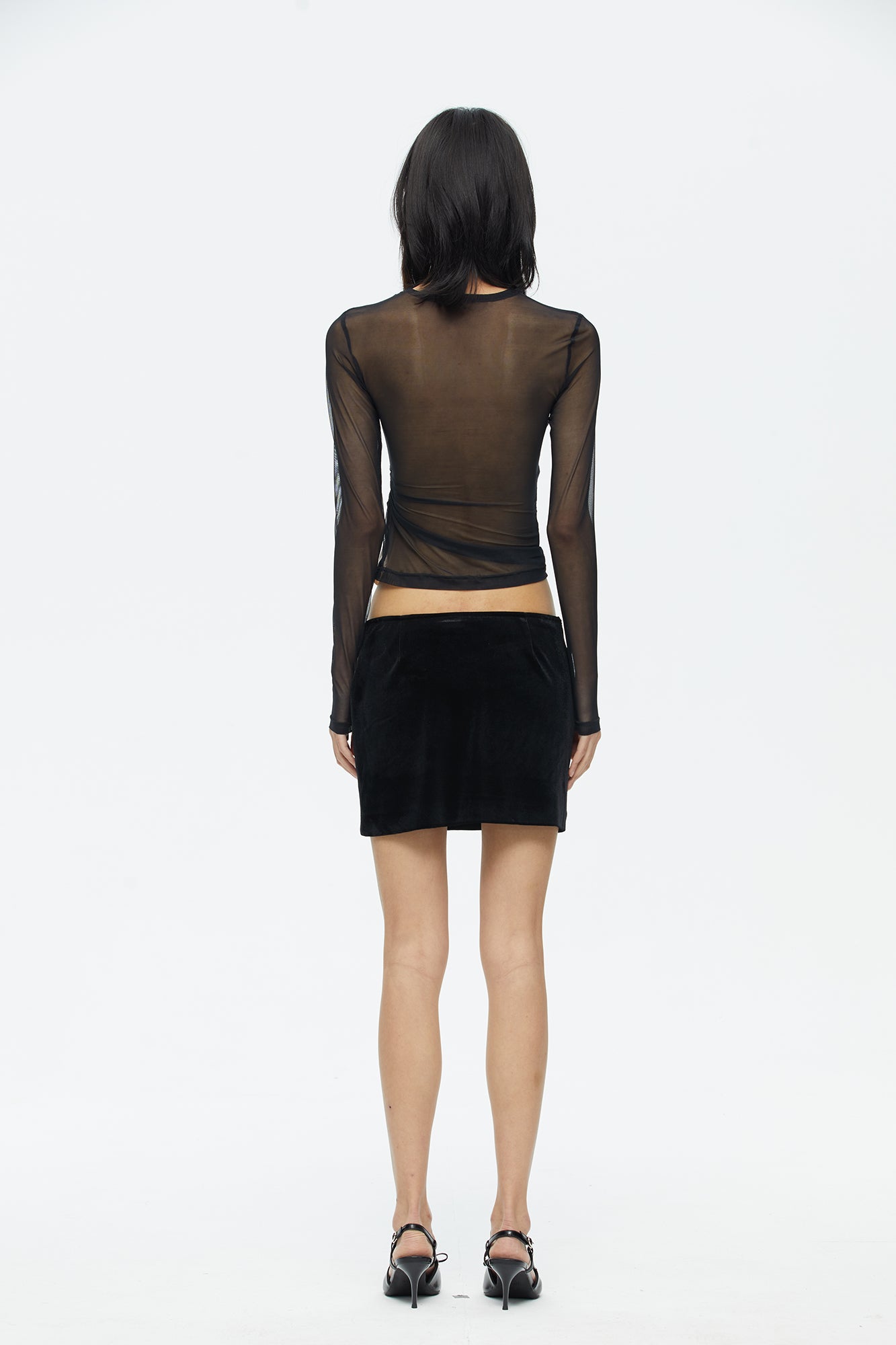 SCARLET SAGE Velvet Hand Detail Mesh Long-Sleeve Tee