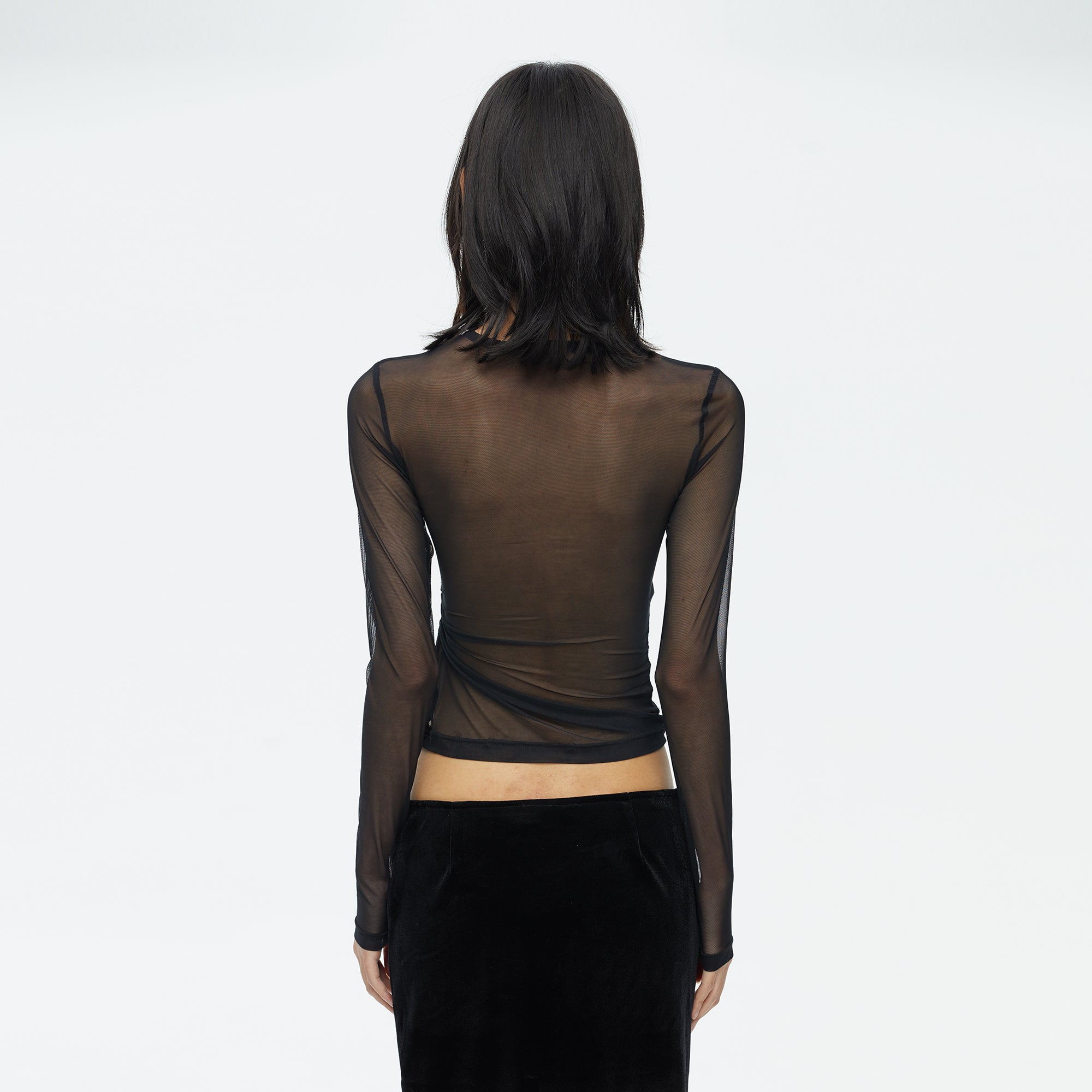 SCARLET SAGE Velvet Hand Detail Mesh Long-Sleeve Tee