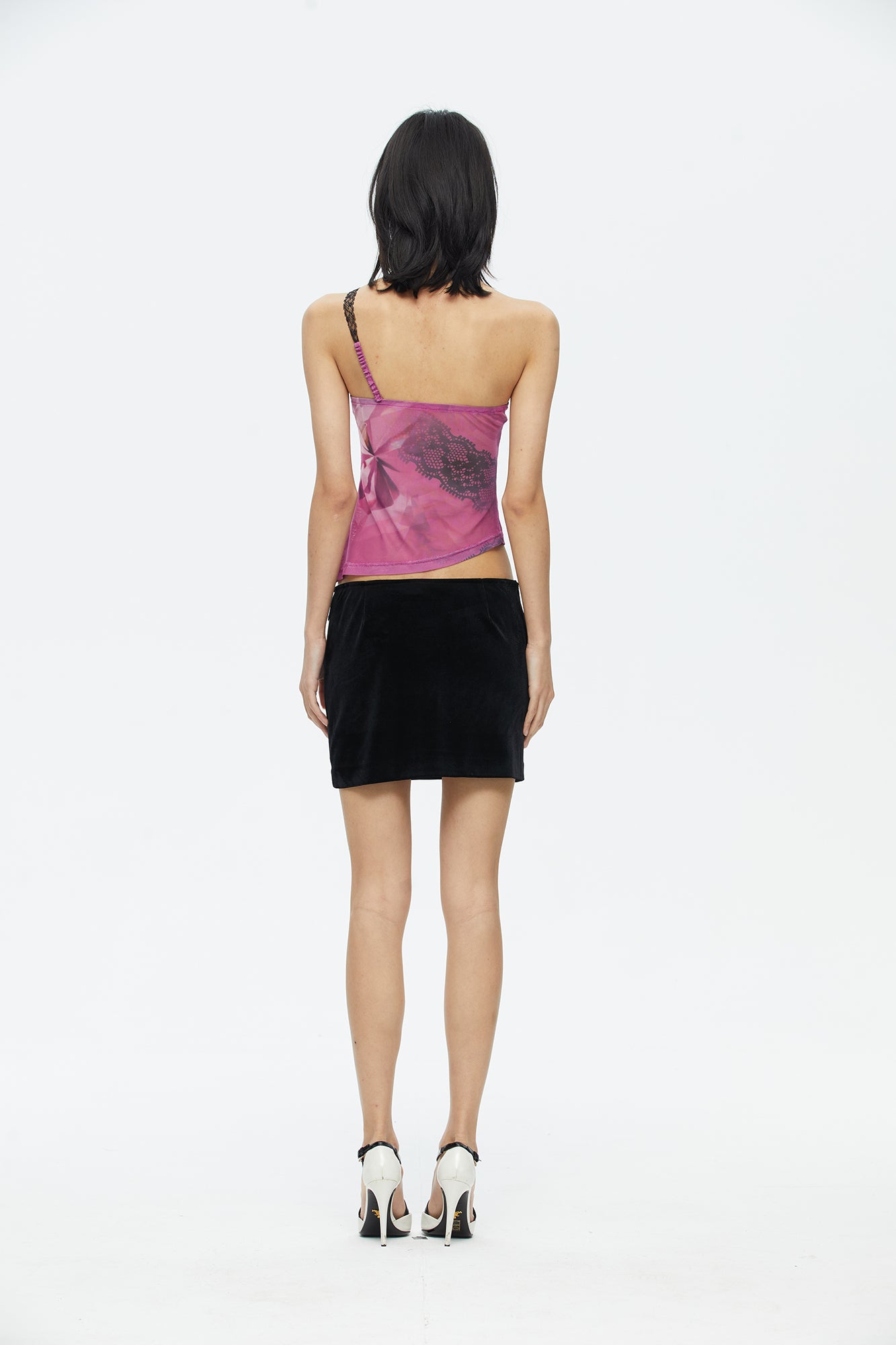 SCARLET SAGE Velvet Hand Detail Mini Skirt