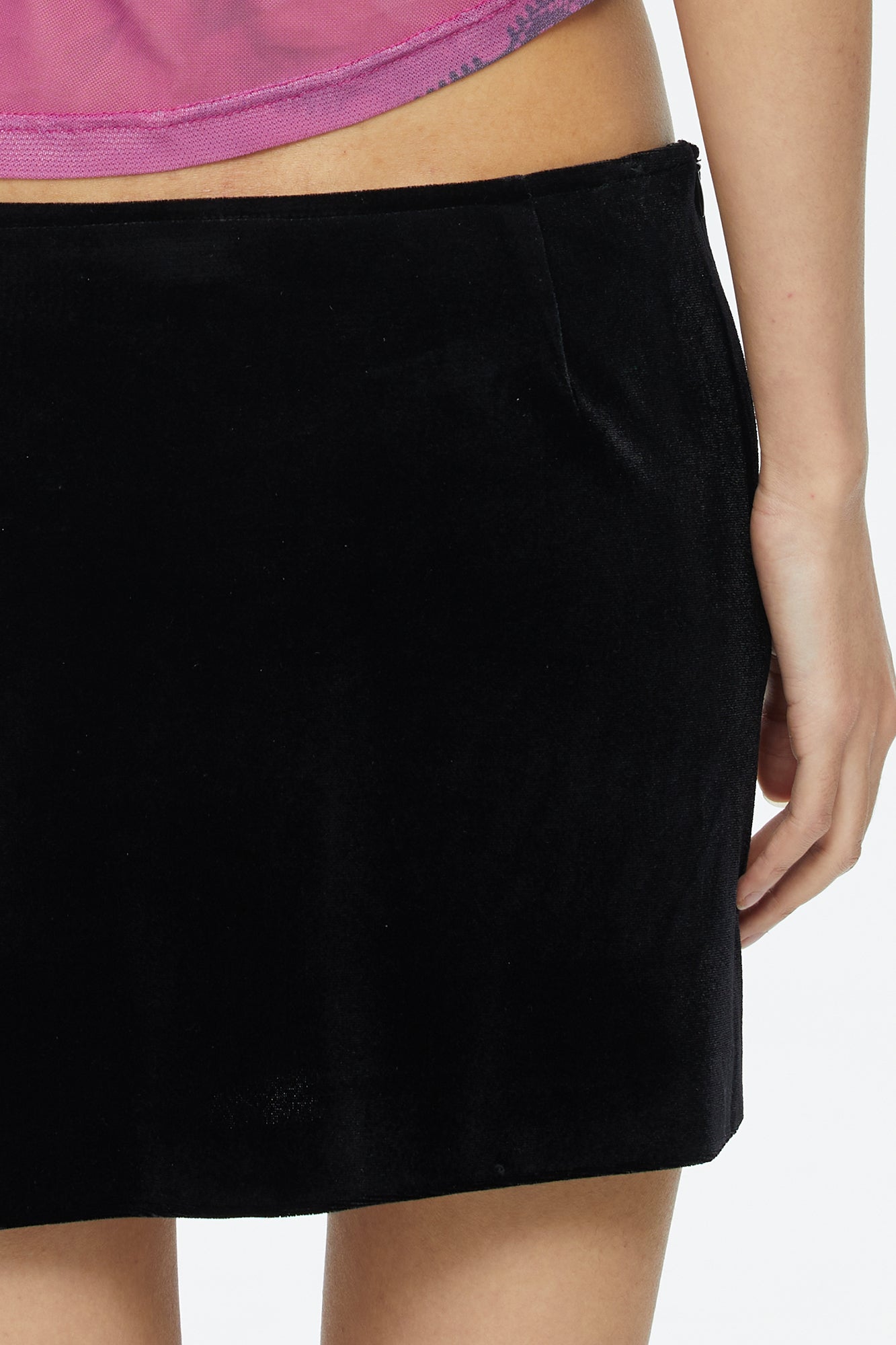 SCARLET SAGE Velvet Hand Detail Mini Skirt