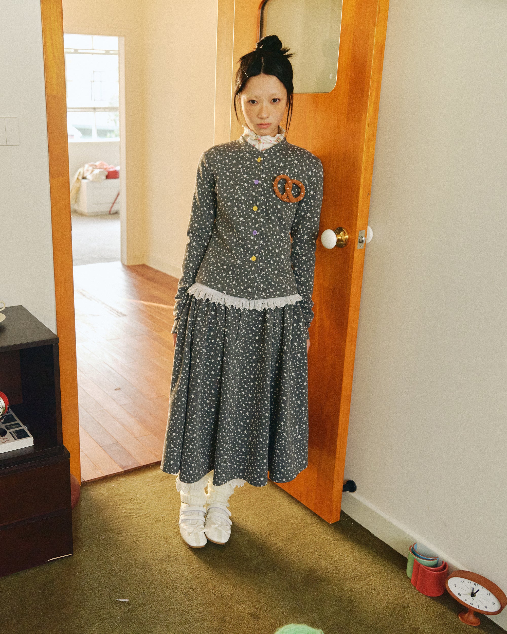 HAVEAMEAL Star Polka Dot Jacquard Knit Skirt