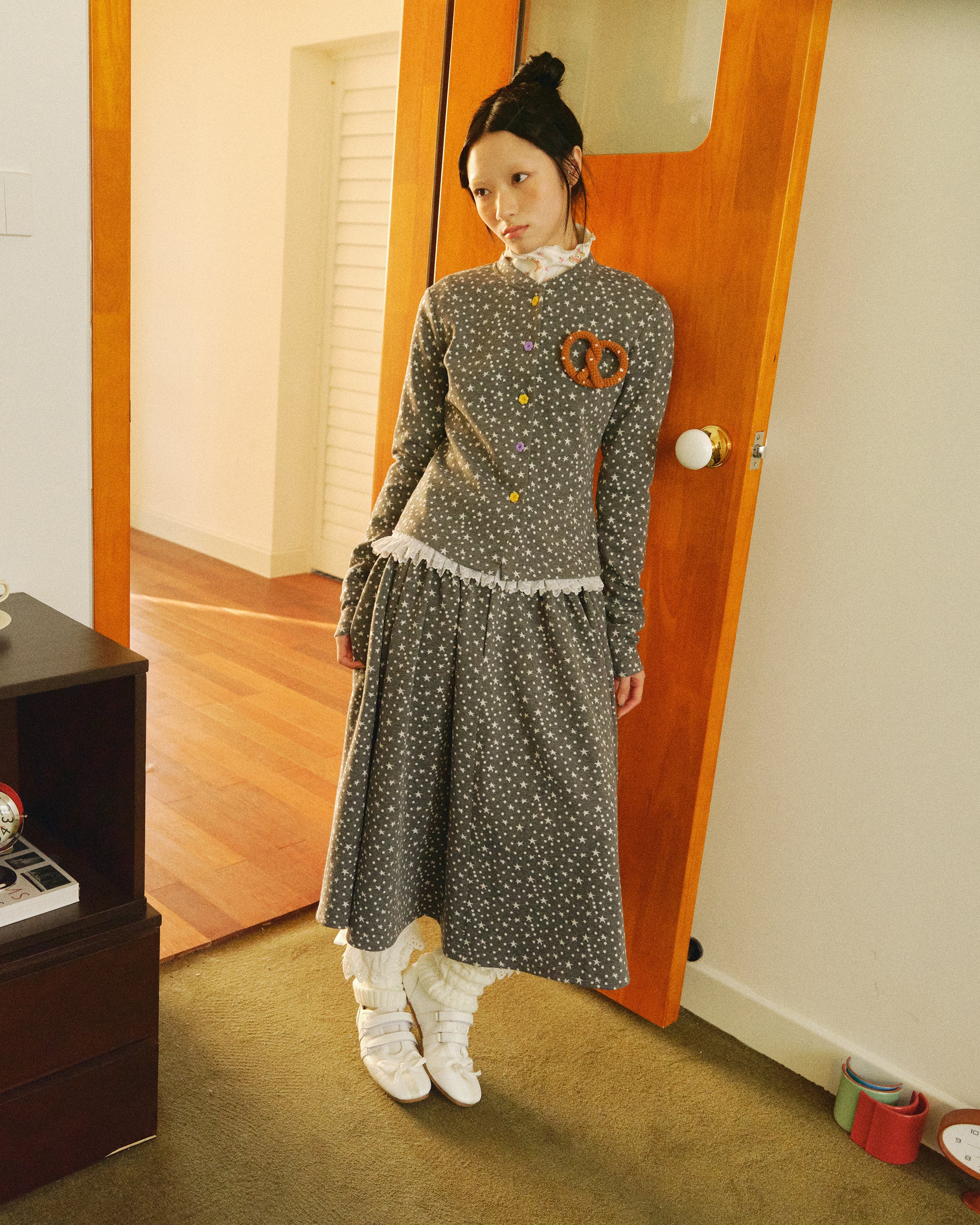 HAVEAMEAL Retro Star Polka Jacquard Knit Shirt