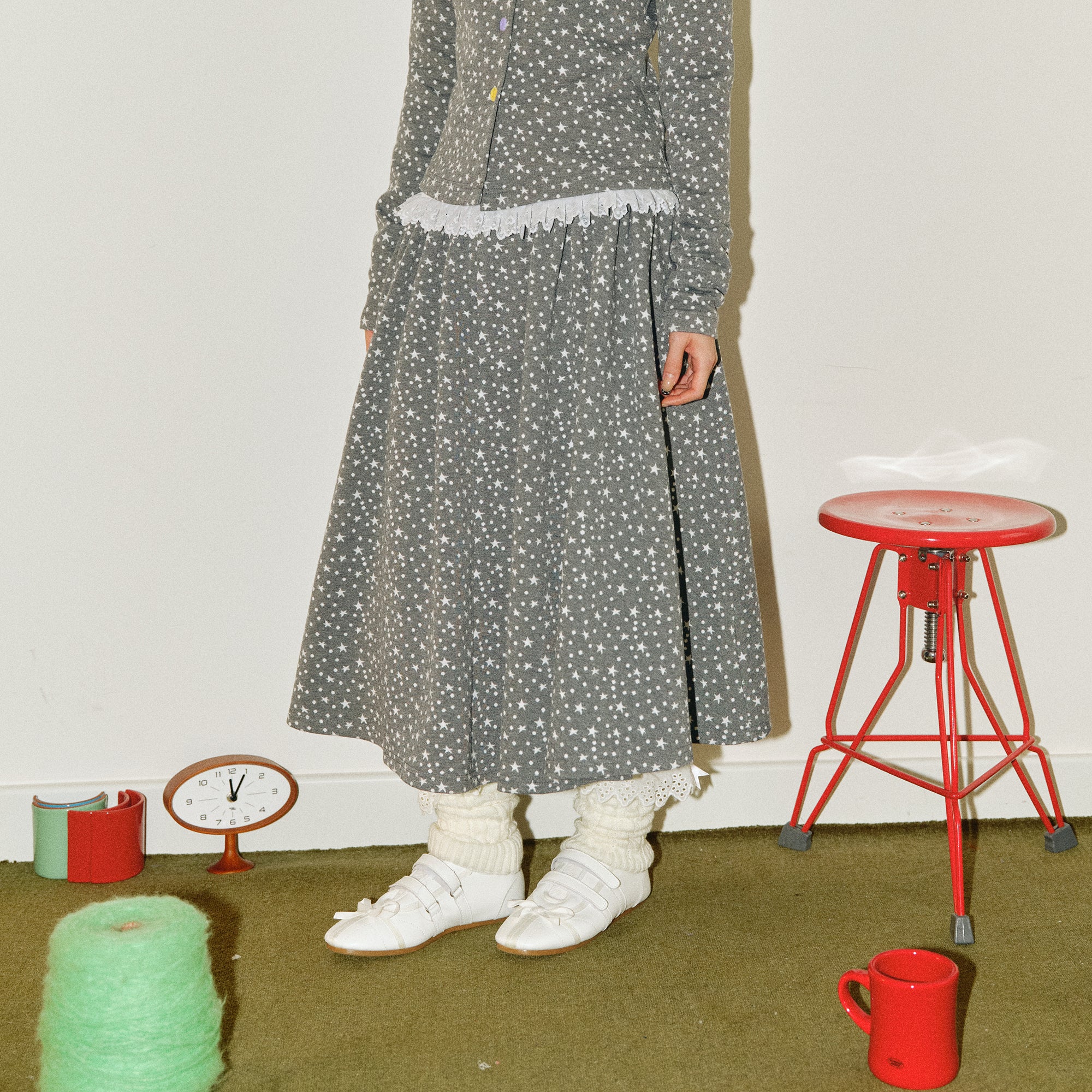 HAVEAMEAL Star Polka Dot Jacquard Knit Skirt