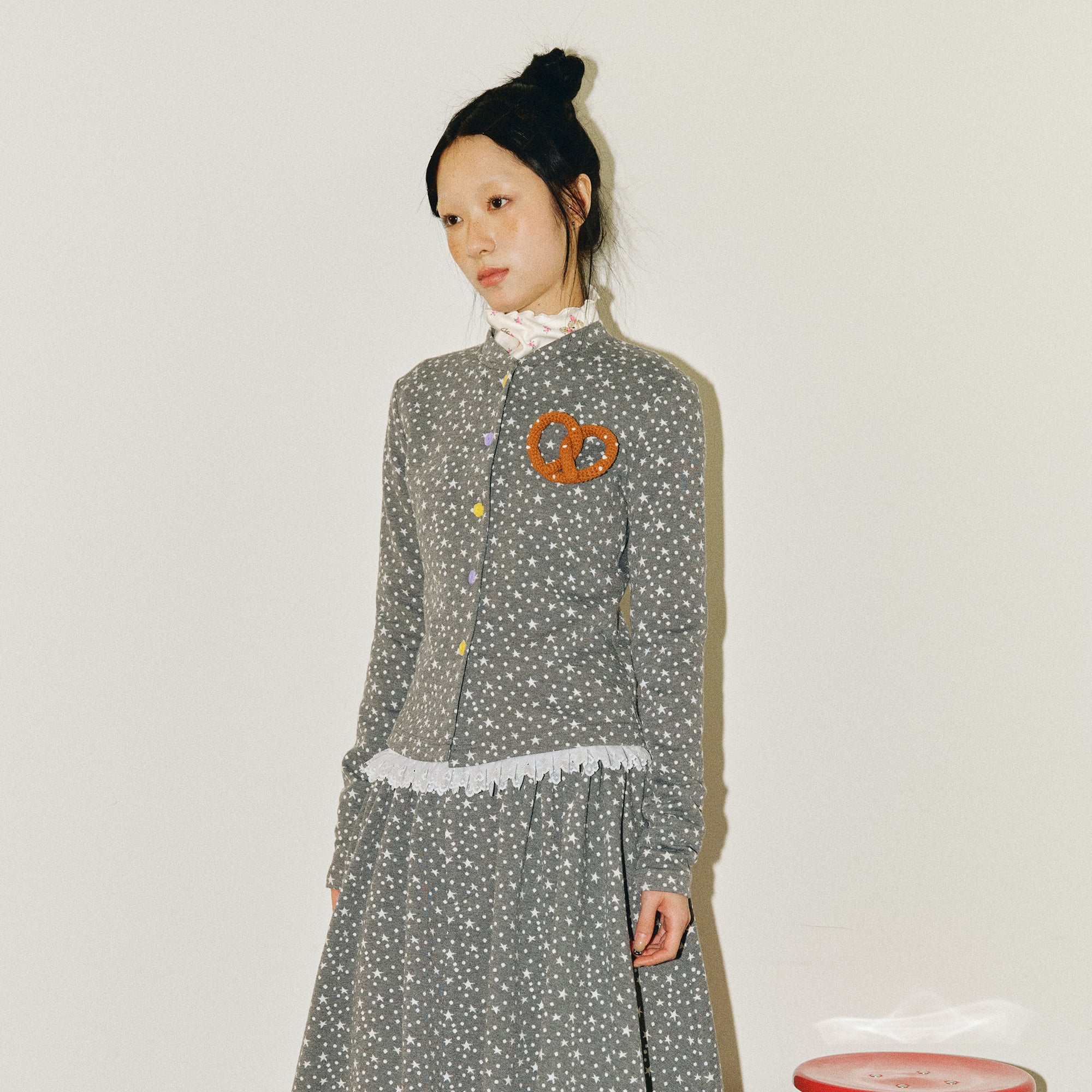 HAVEAMEAL Retro Star Polka Jacquard Knit Shirt