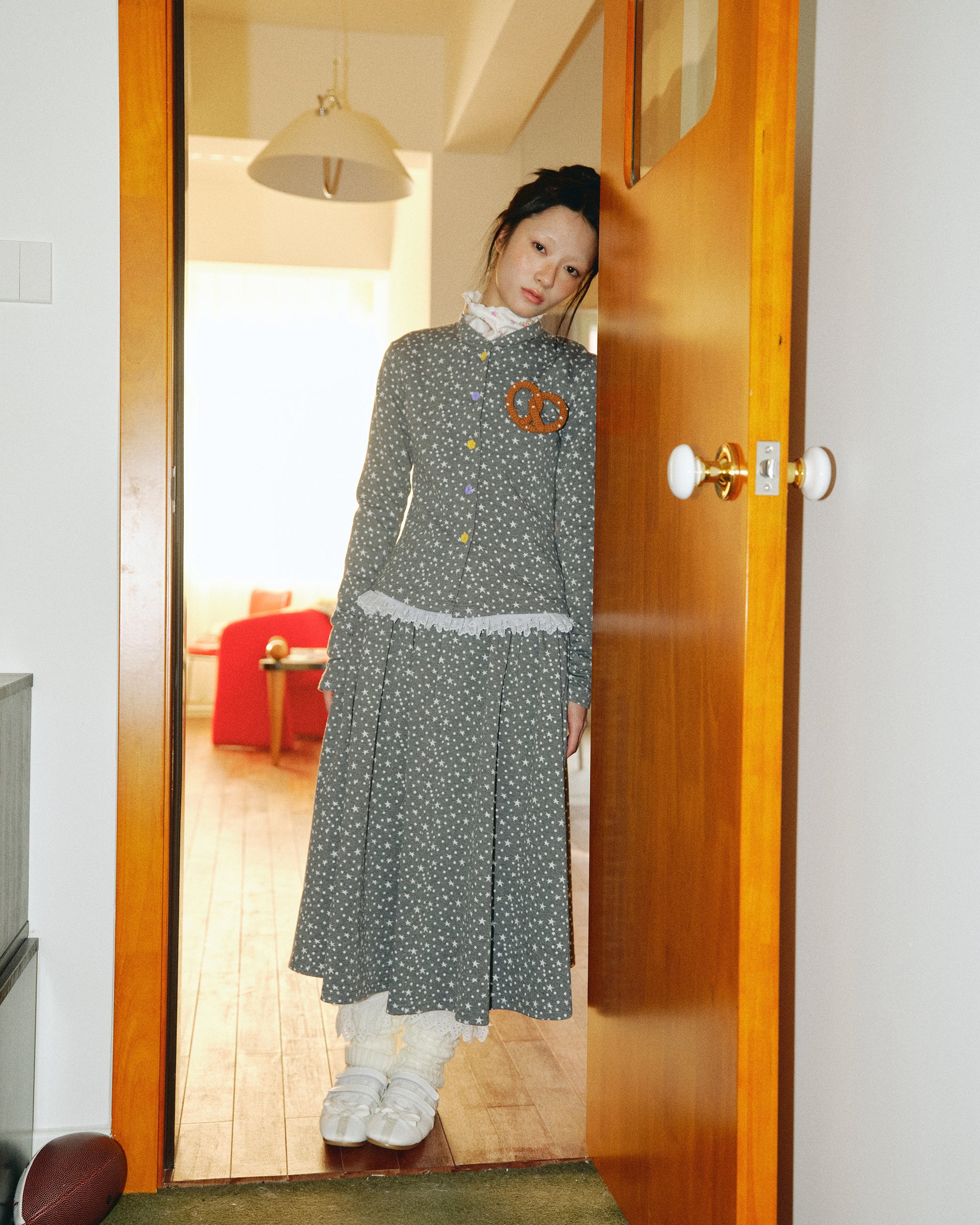 HAVEAMEAL Retro Star Polka Jacquard Knit Shirt