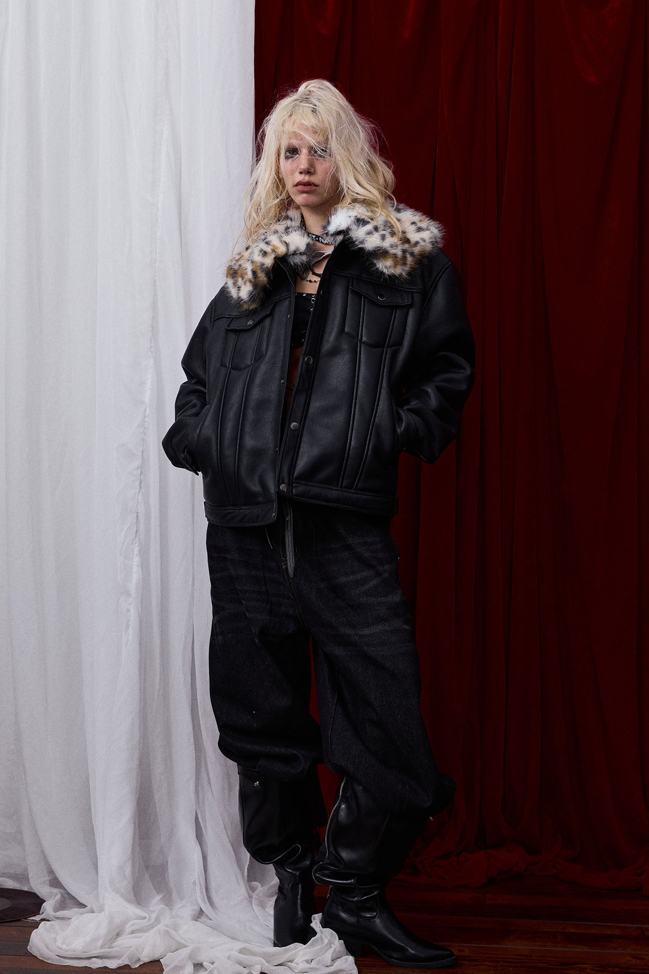 DONSMOKE × NANA Detachable Leopard Collar PU Jacket