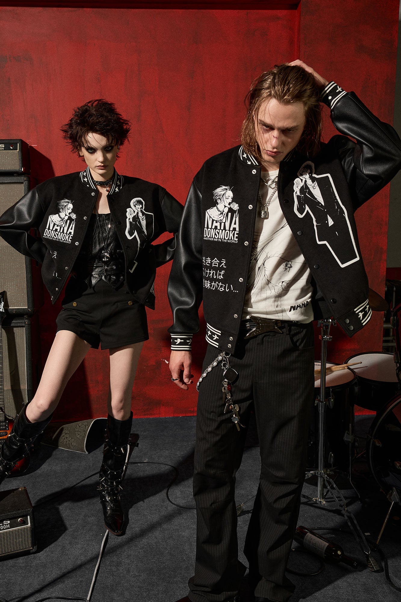 DONSMOKE × NANA PU Panel Anime Patch Varsity Jacket
