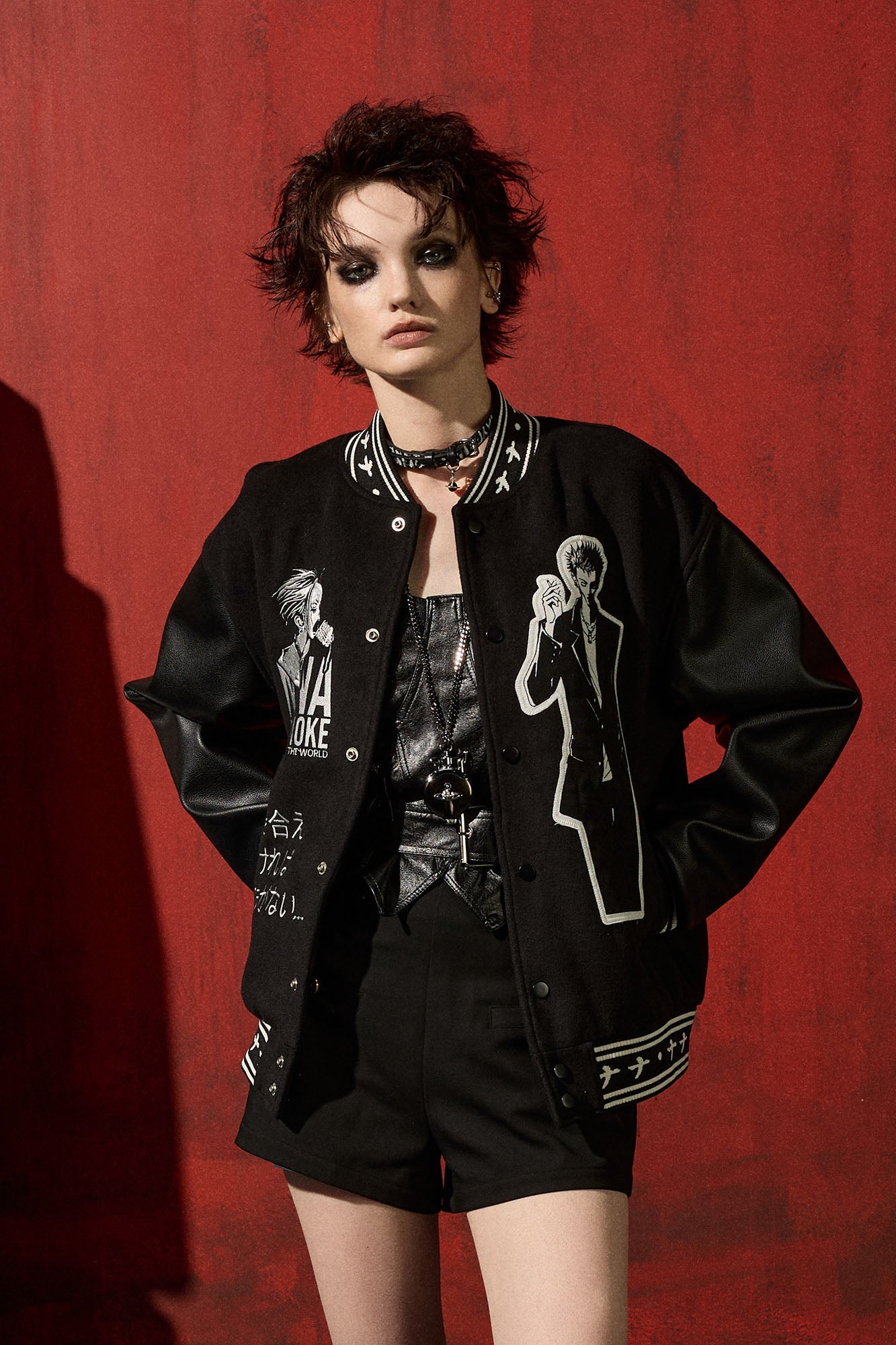 DONSMOKE × NANA PU Panel Anime Patch Varsity Jacket