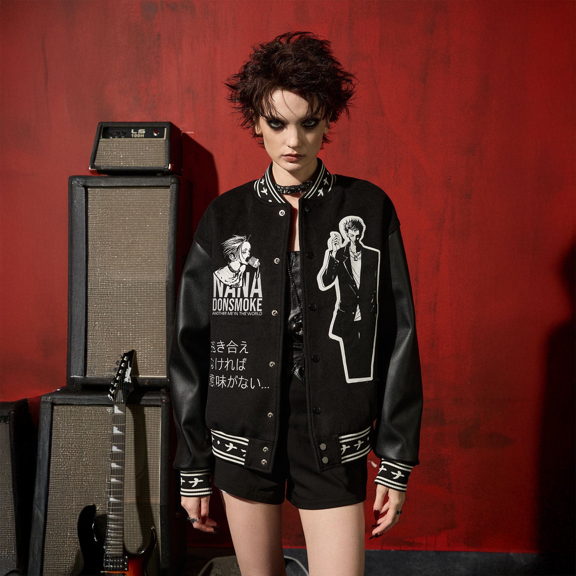 DONSMOKE × NANA PU Panel Anime Patch Varsity Jacket
