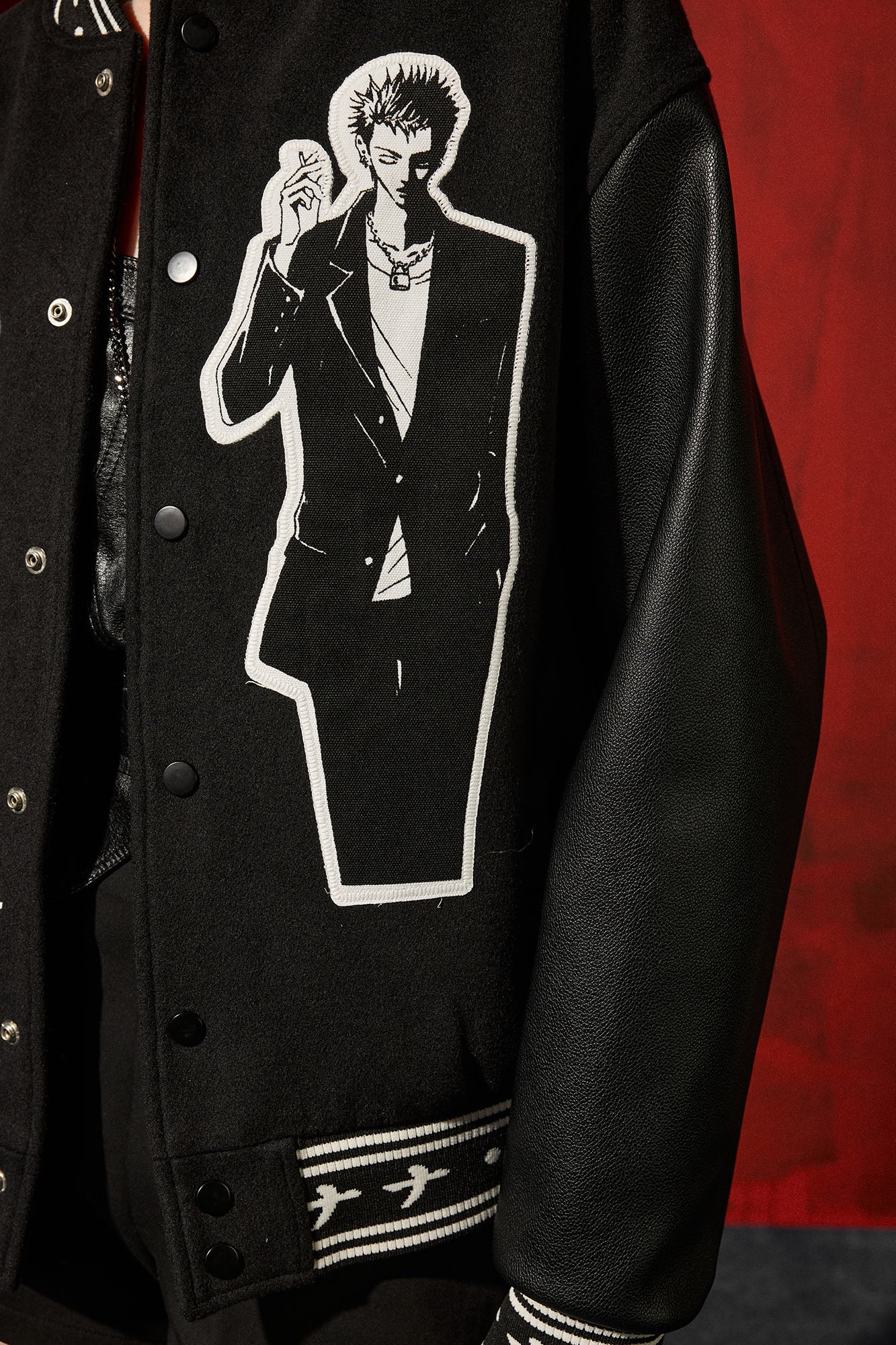 DONSMOKE × NANA PU Panel Anime Patch Varsity Jacket