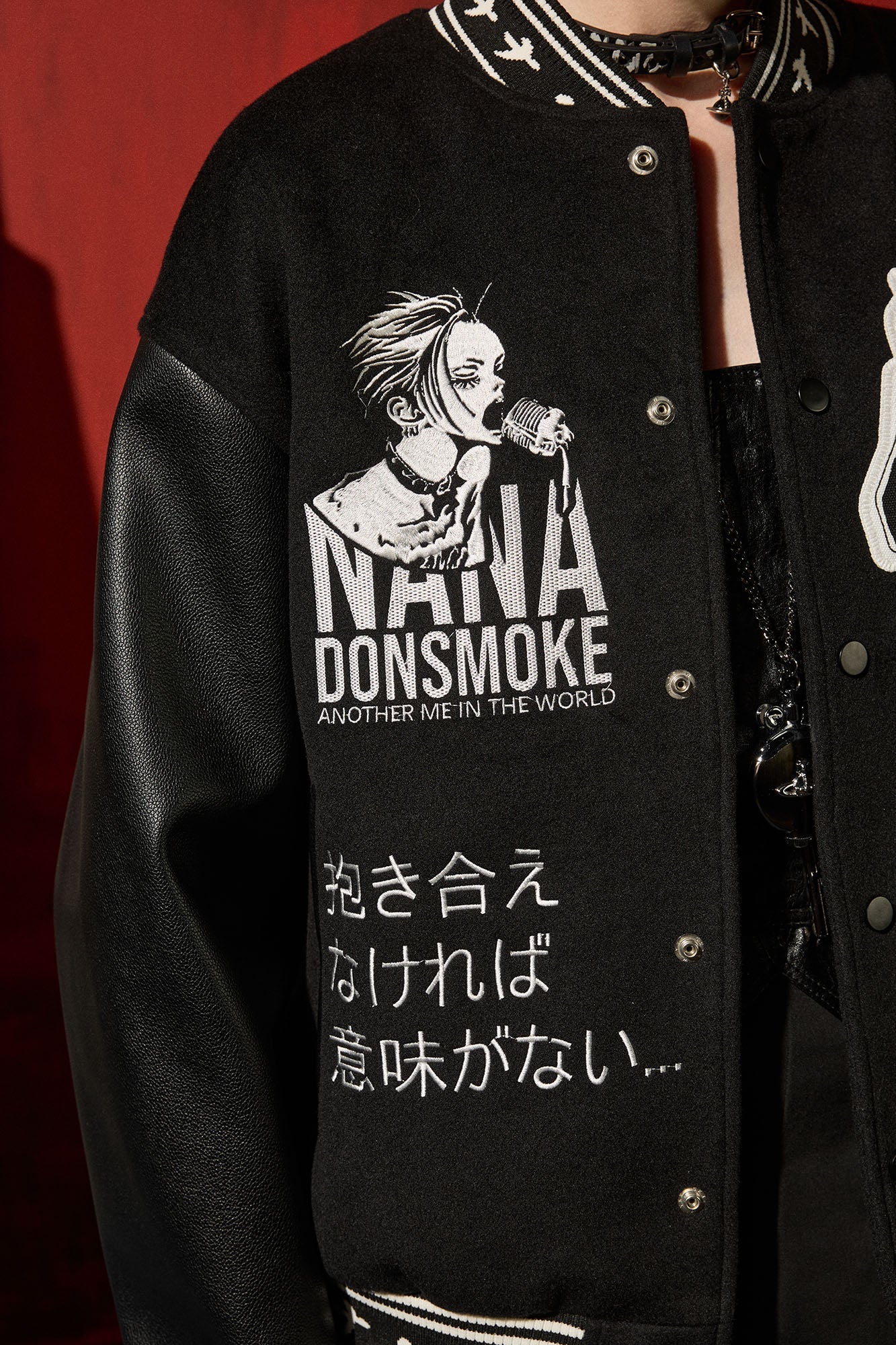 DONSMOKE × NANA PU Panel Anime Patch Varsity Jacket