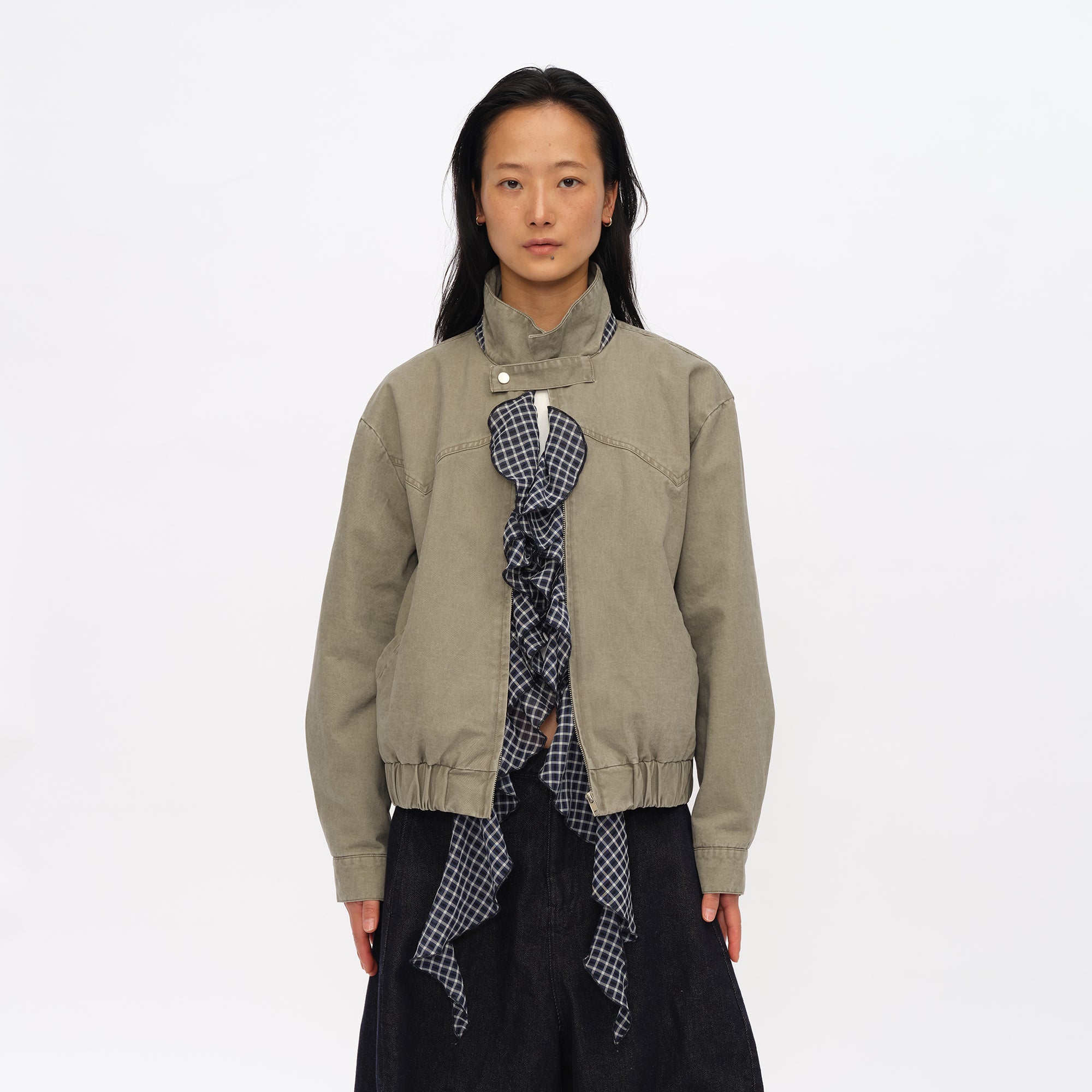 OINIMI Detachable Ruffle-Trim Harrington Jacket