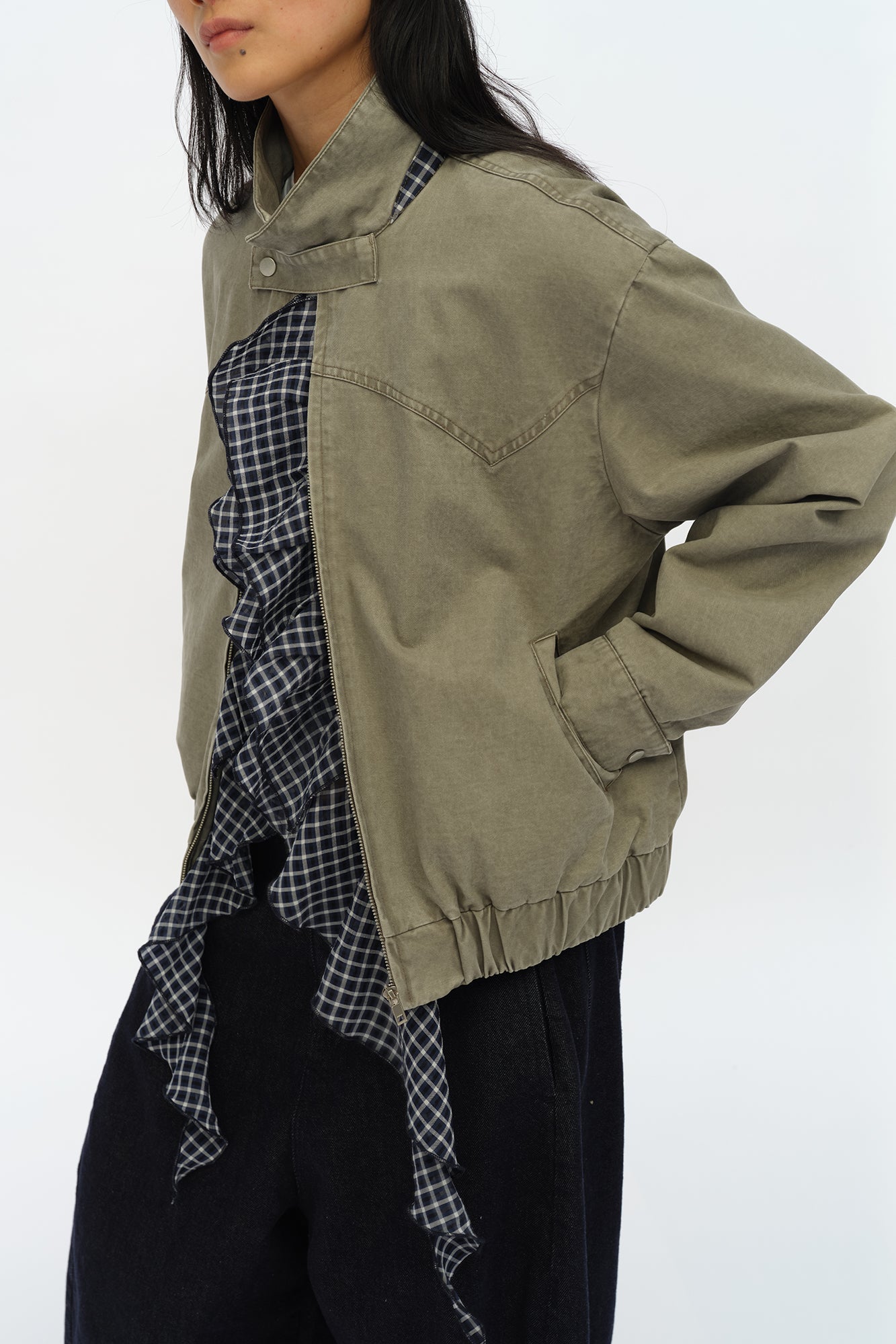 OINIMI Detachable Ruffle-Trim Harrington Jacket