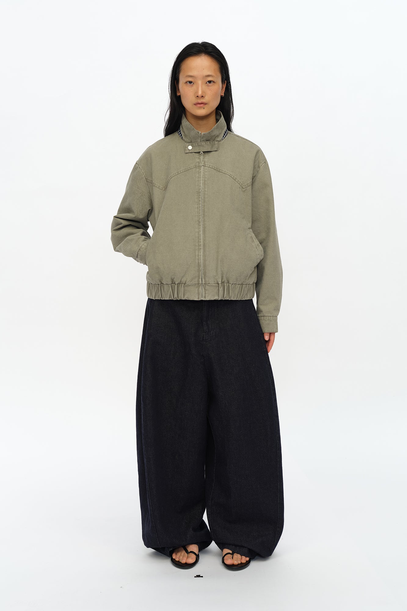 OINIMI Detachable Ruffle-Trim Harrington Jacket