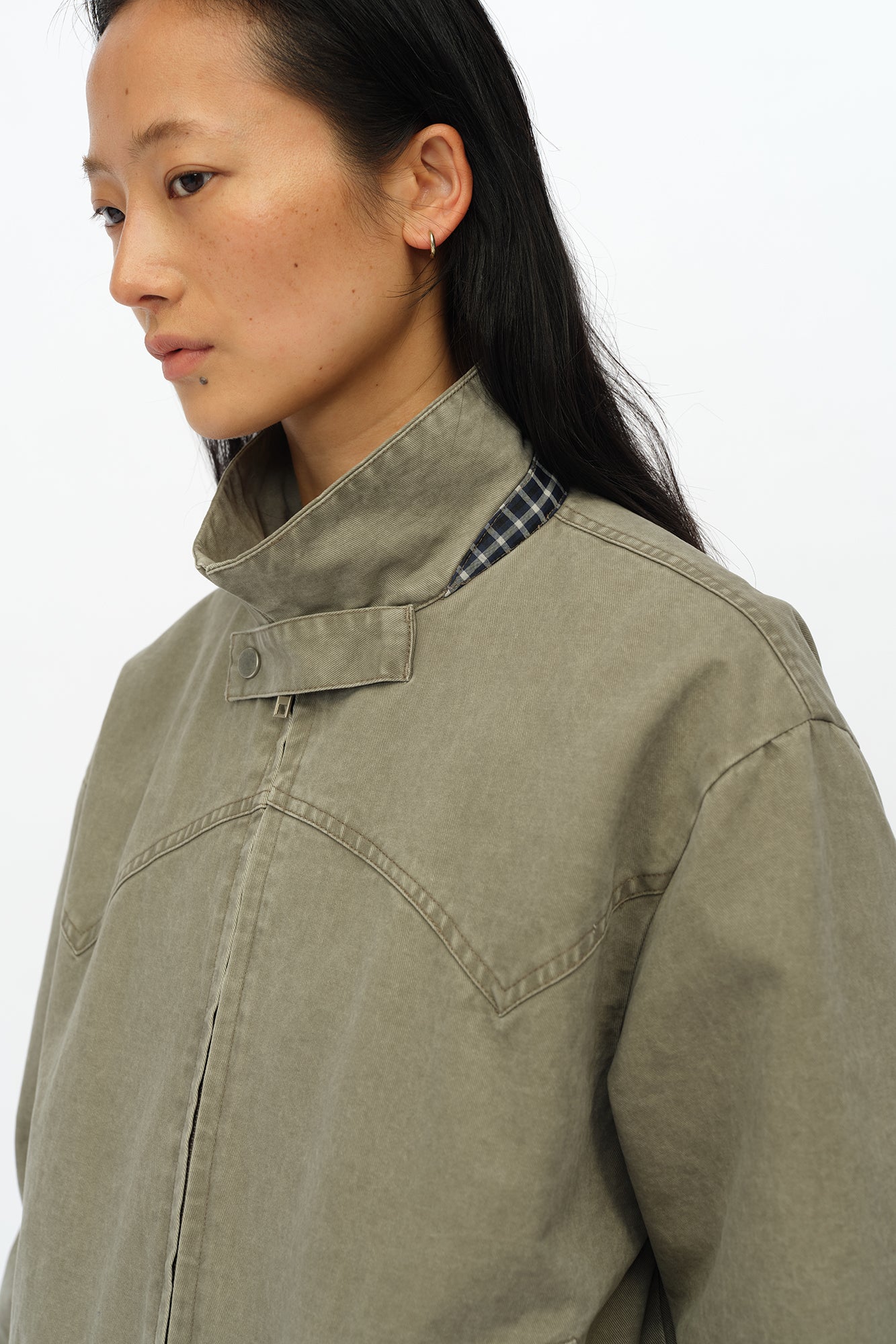 OINIMI Detachable Ruffle-Trim Harrington Jacket