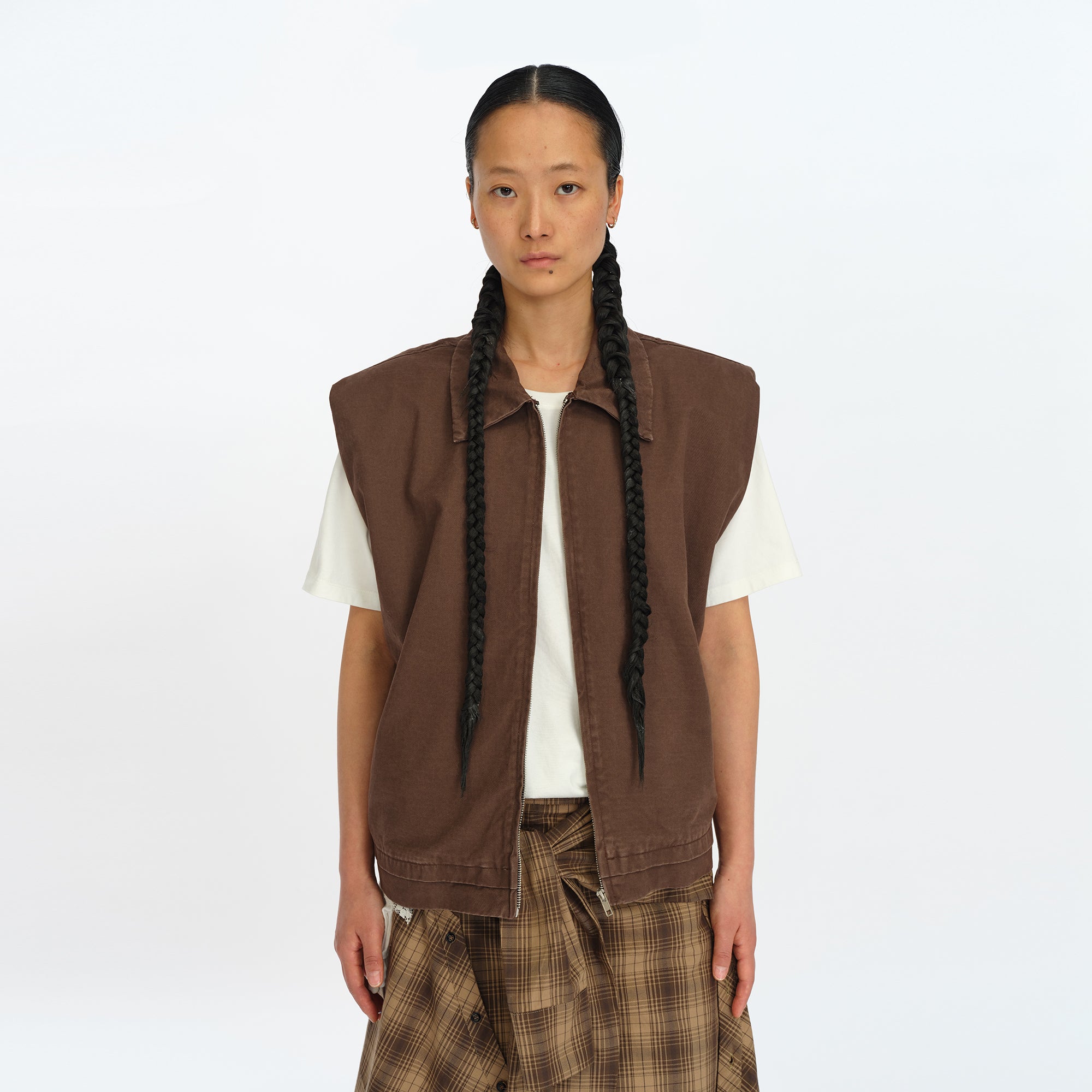 OINIMI Shoulder-Padded Twill Zip Vest