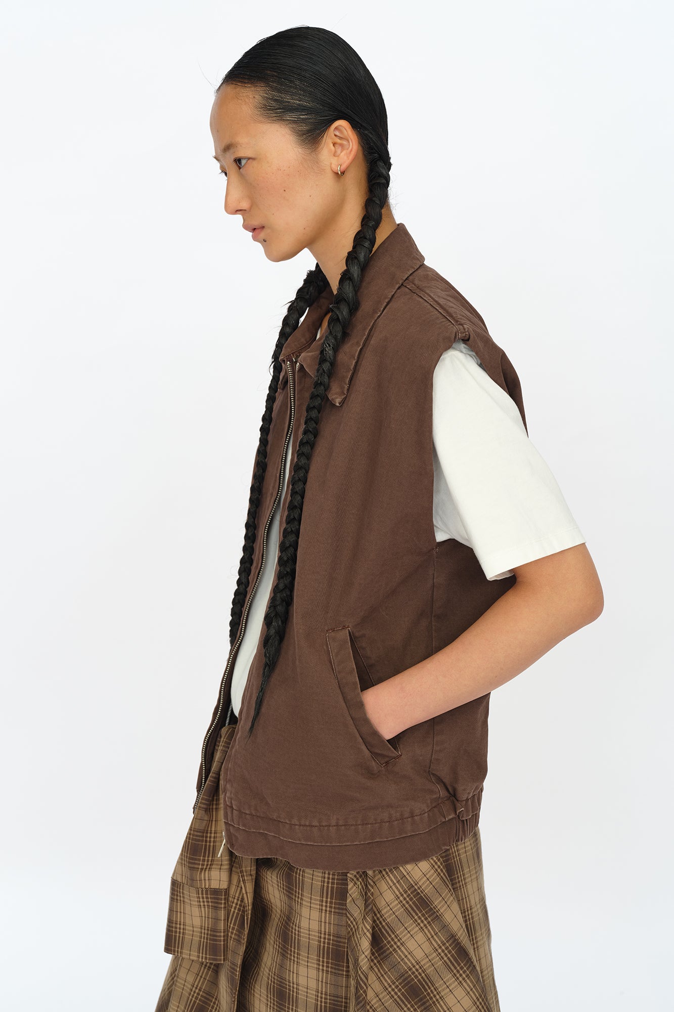 OINIMI Shoulder-Padded Twill Zip Vest