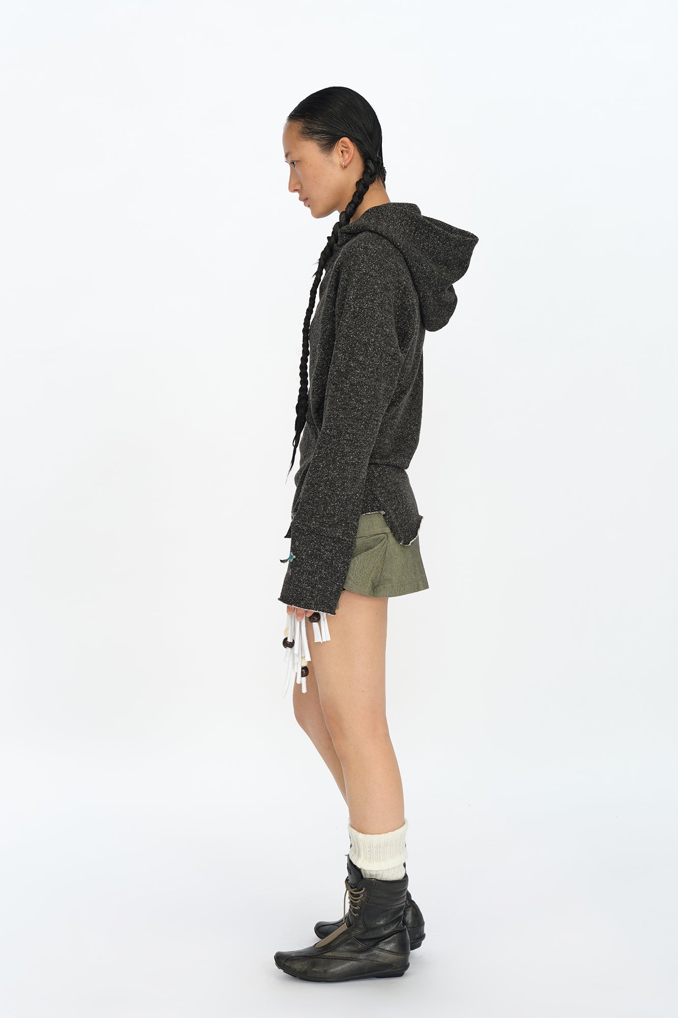 OINIMI Asymmetrical Cinched Speckled Hoodie