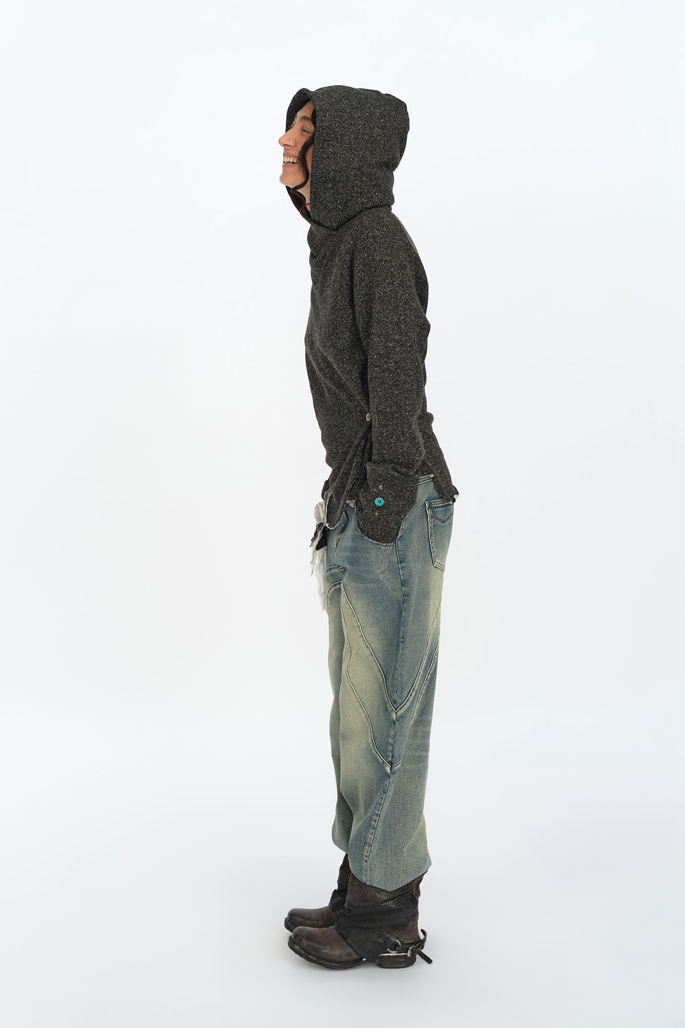 OINIMI Asymmetrical Cinched Speckled Hoodie