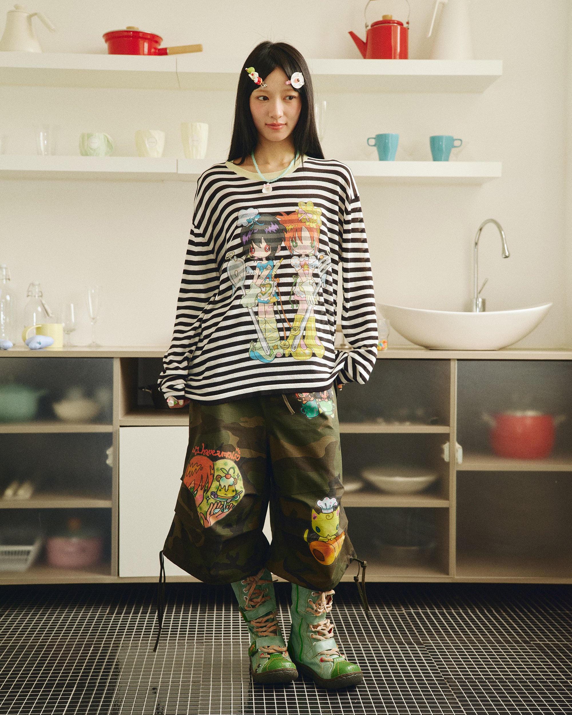 HAVEAMEAL x Sunonebird Retro Striped Illustrated Knit Pullover