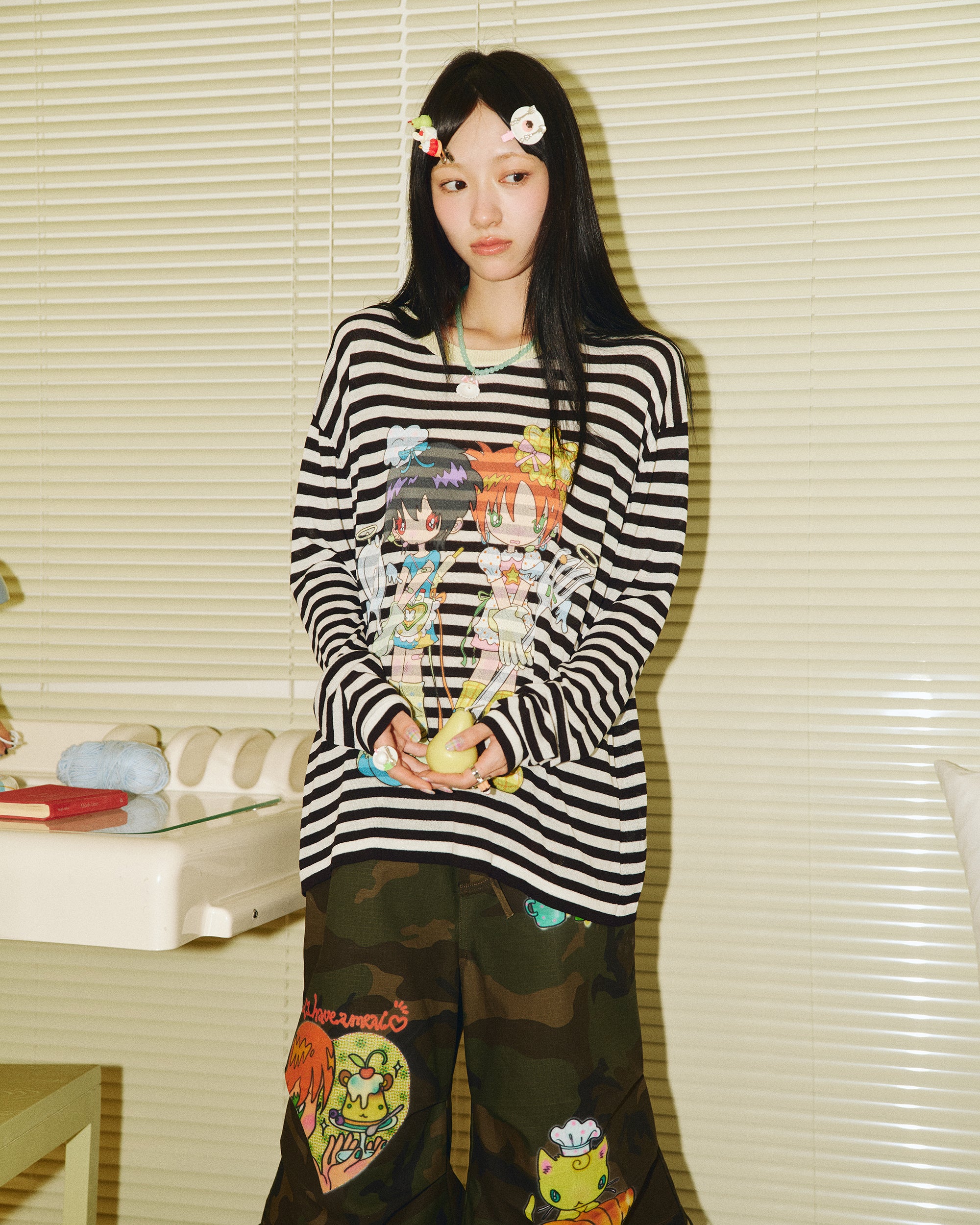HAVEAMEAL x Sunonebird Retro Striped Illustrated Knit Pullover