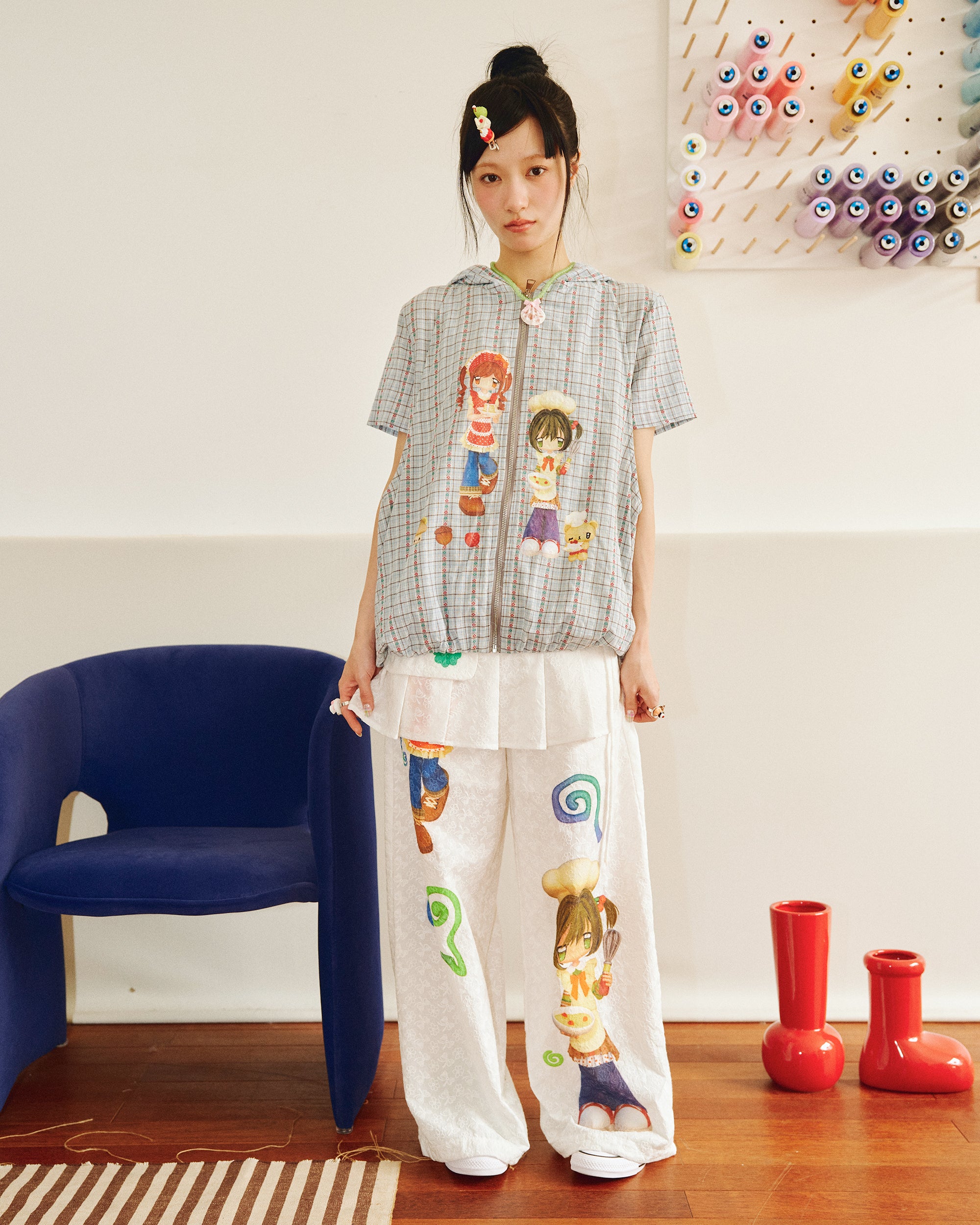 HAVEAMEAL x Caramel Cartoon Graphics Detachable Skirt Pants