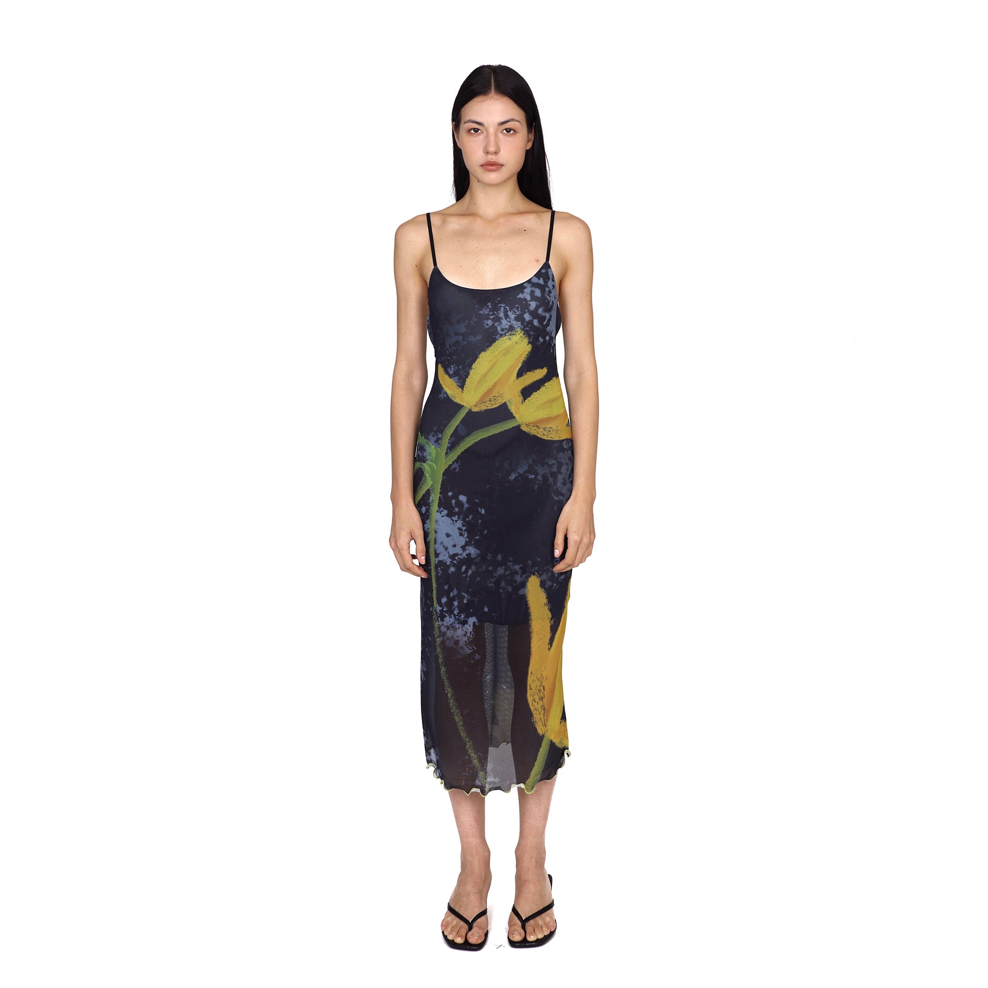 SCARLET SAGE Tulip Full-Print Mesh Open-Back Slip Dress
