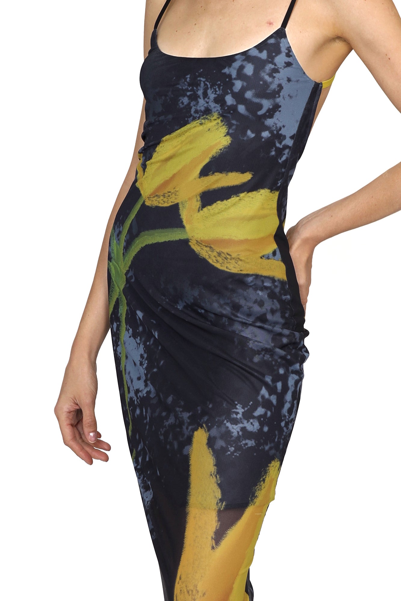 SCARLET SAGE Tulip Full-Print Mesh Open-Back Slip Dress