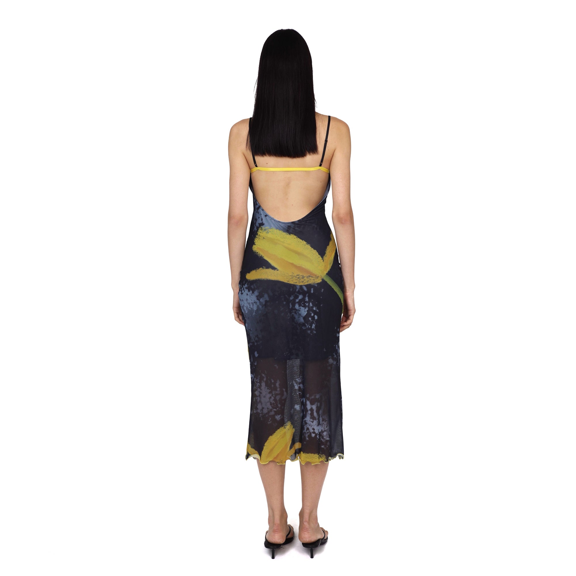 SCARLET SAGE Tulip Full-Print Mesh Open-Back Slip Dress