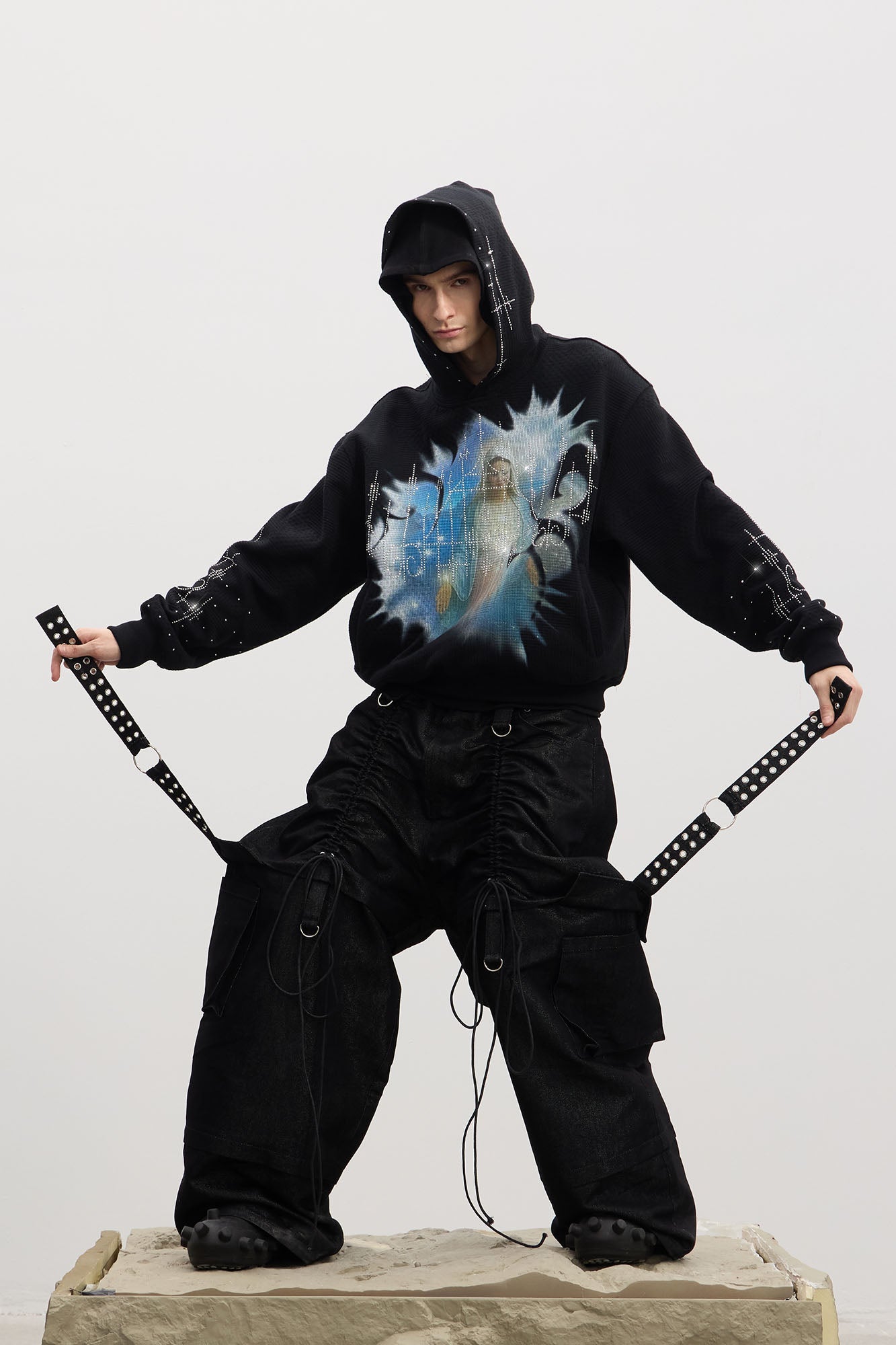DND4DES Drawstring Ruched Coated Cargo Jeans