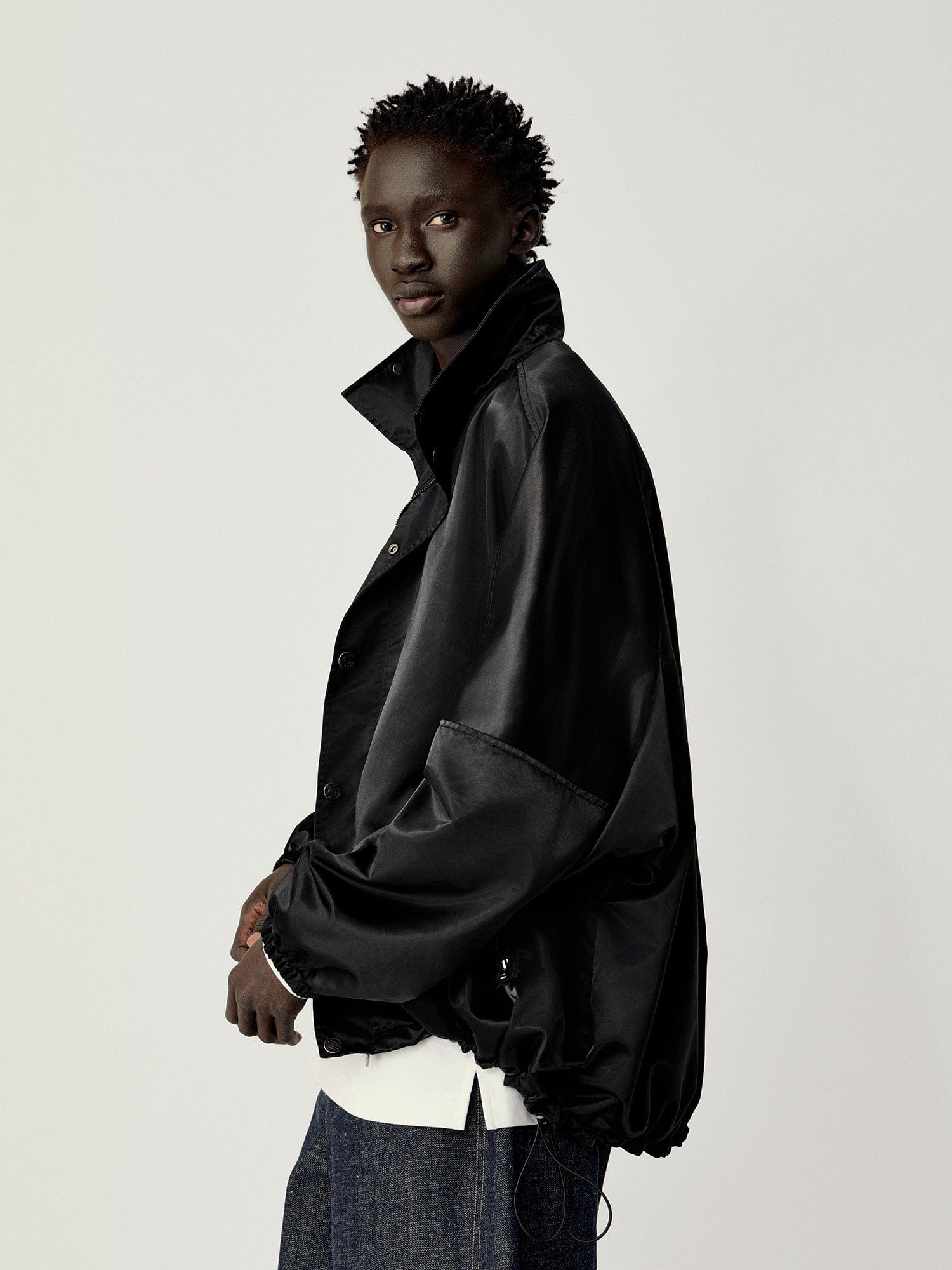 OPICLOTH Satin Batwing Drawstring Oversized Jacket, premium urban and streetwear designers apparel on PROJECTISR.com, OPICLOTH