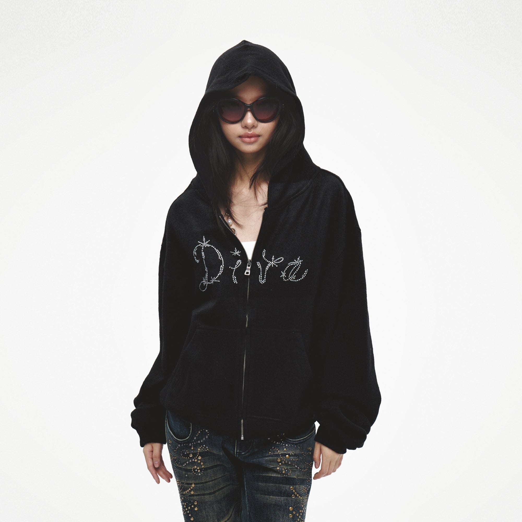 FAYCHUI Diamond Diva Wool-Blend Zip-Up Hoodie