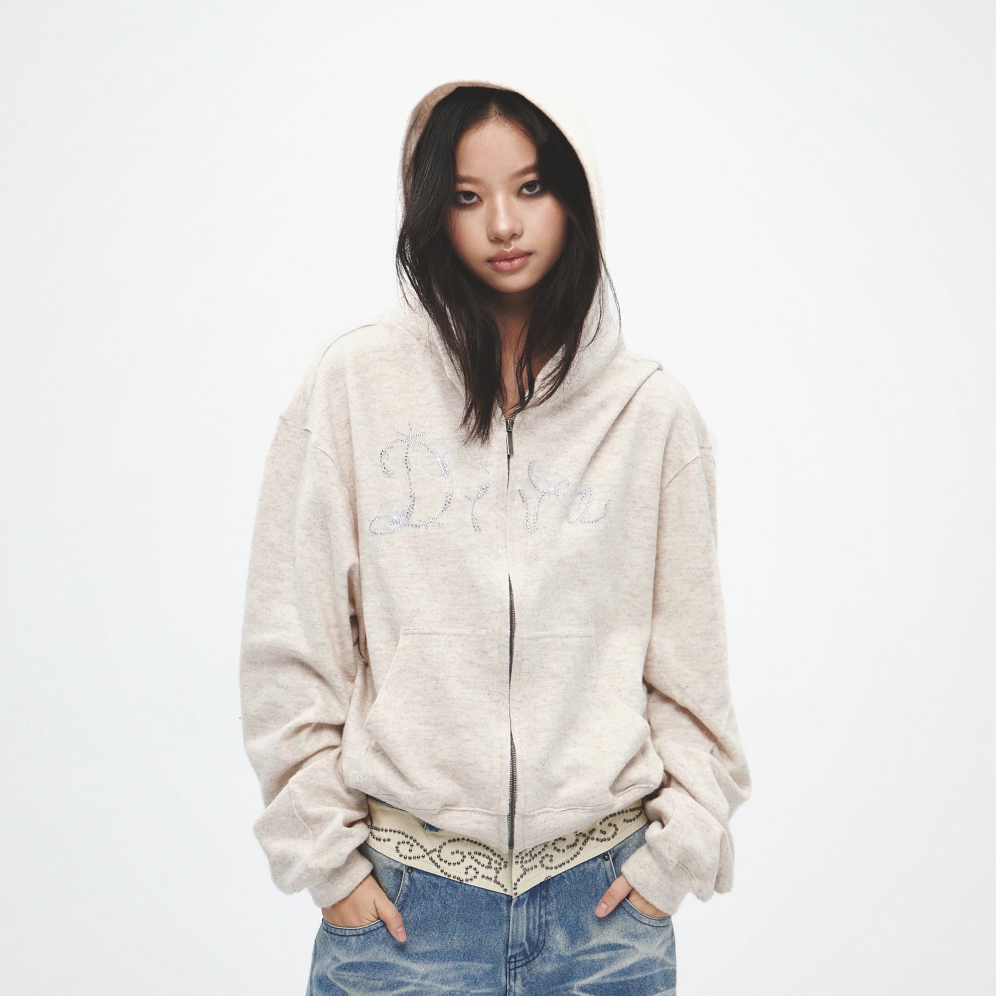FAYCHUI Diamond Diva Wool-Blend Zip-Up Hoodie