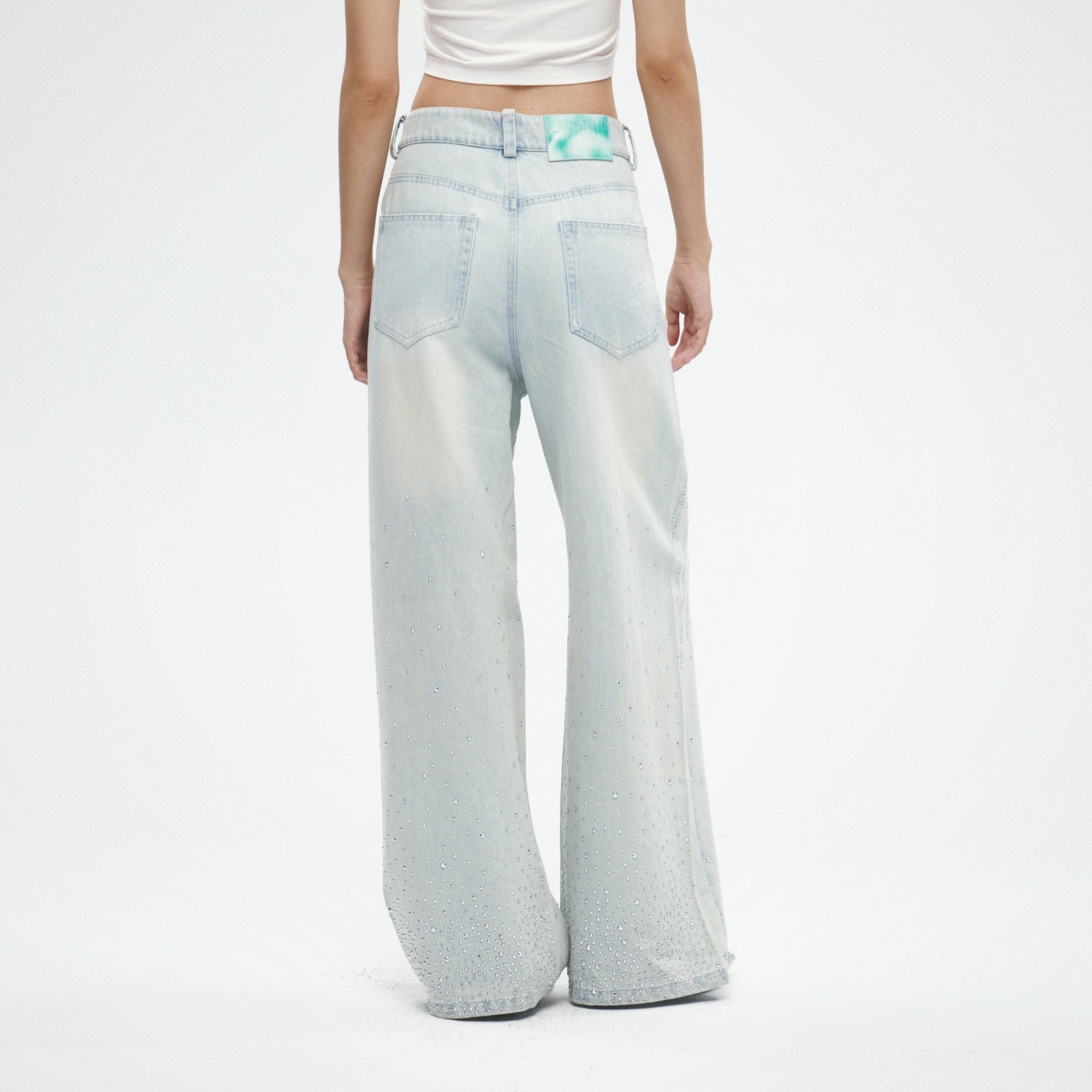 FAYCHUI Sparkly Diamond Denim Pants Light Blue