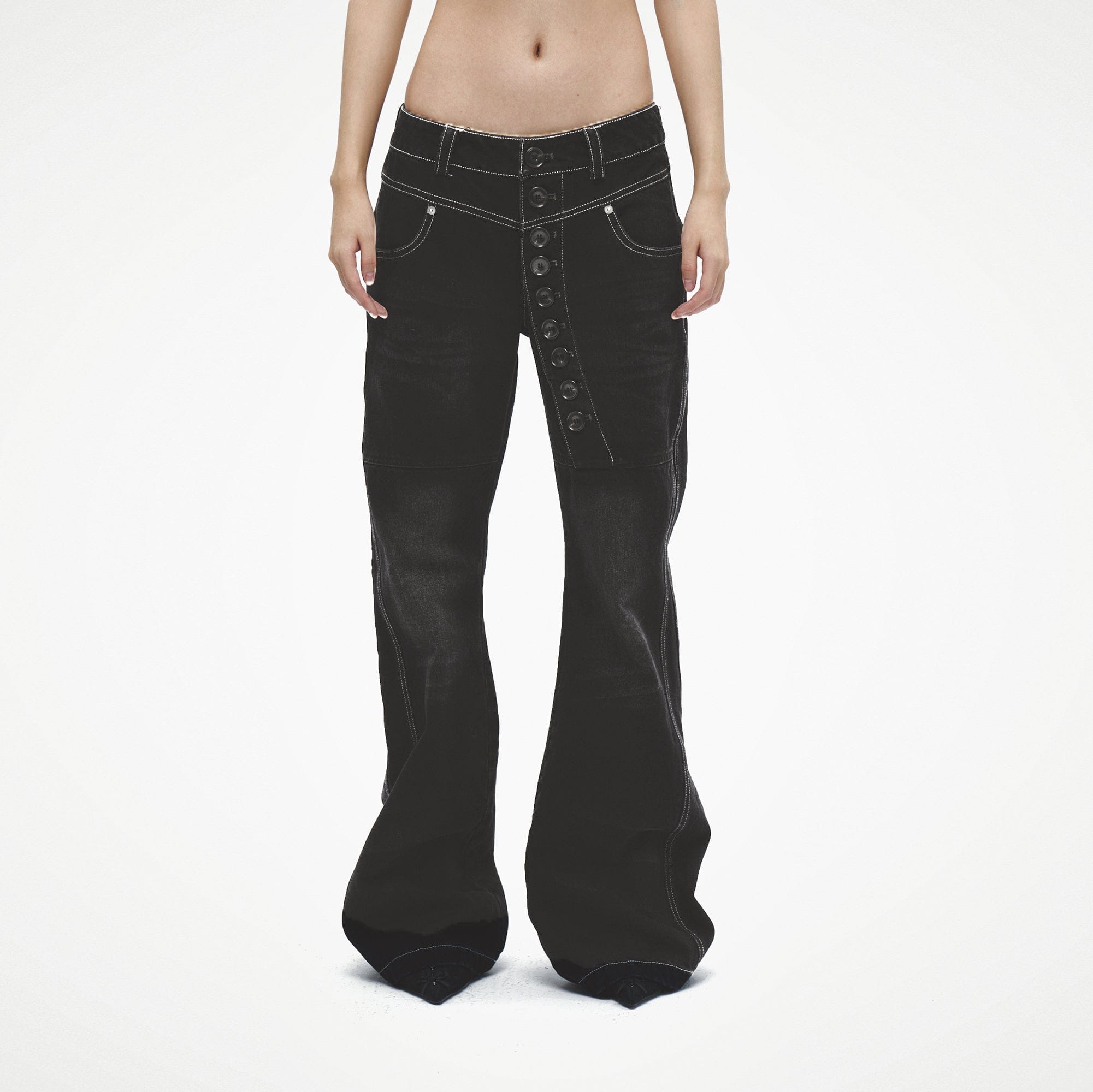 FAYCHUI Asymmetrical Button Fly Bootcut Jeans