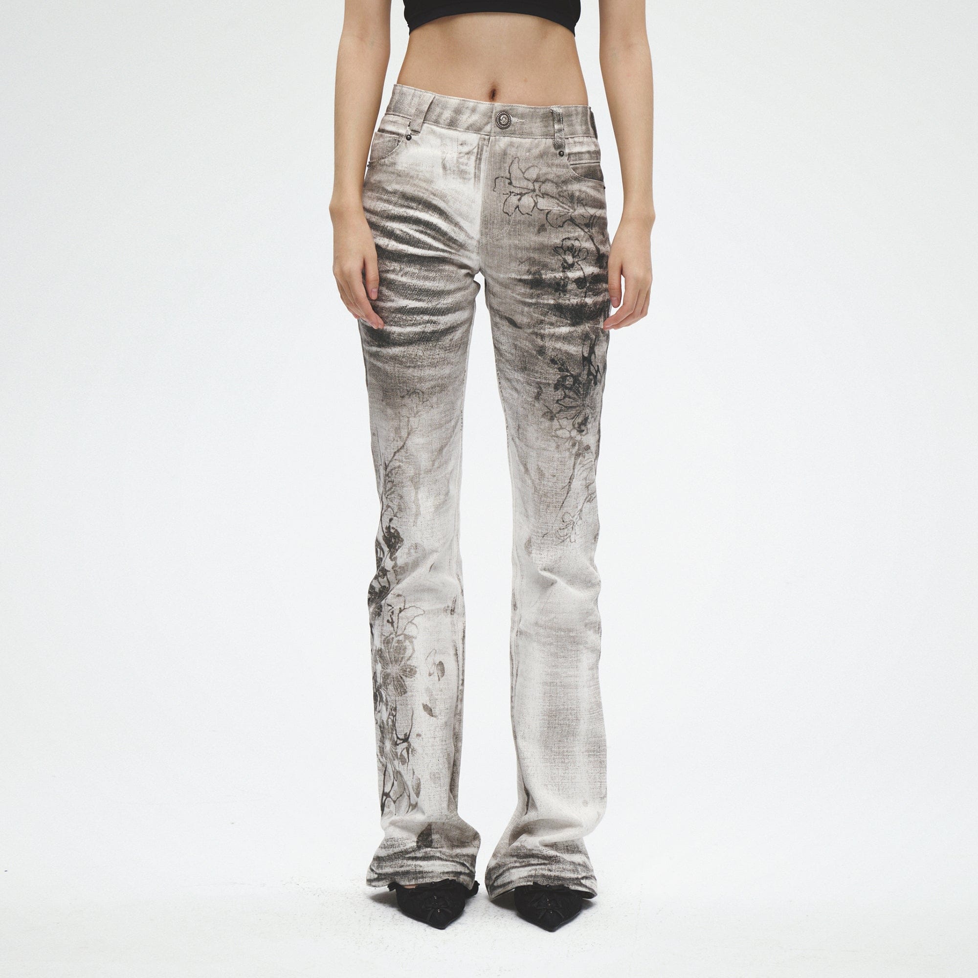 FAYCHUI Ink Floral  Dirty Fit Washed Jeans