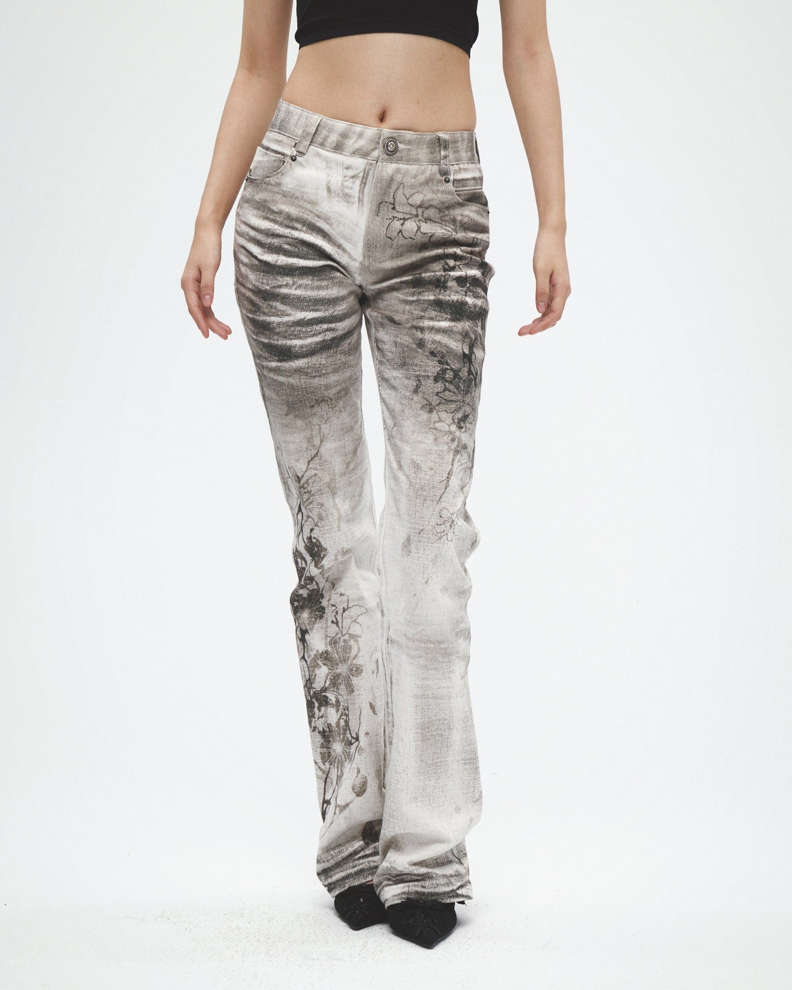 FAYCHUI Ink Floral  Dirty Fit Washed Jeans