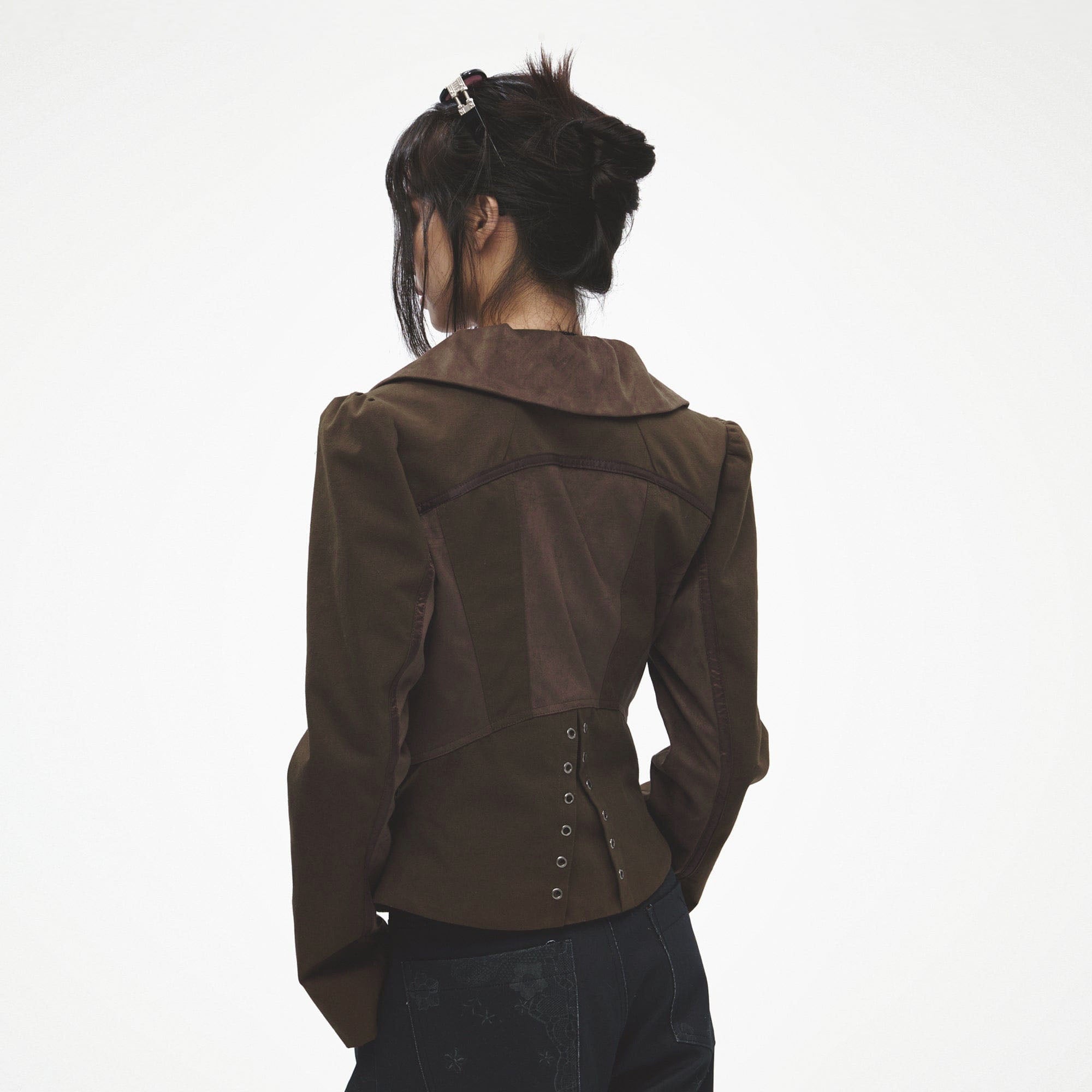 FAYCHUI Retro Pleated Ruffle Collar Jacket