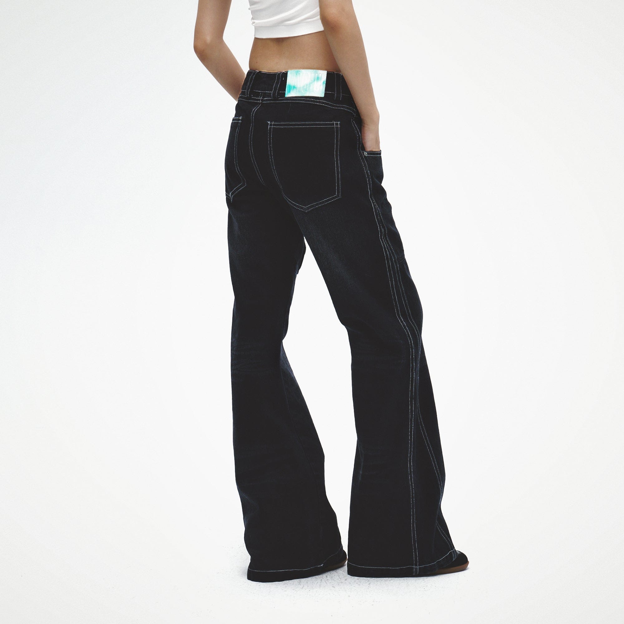 FAYCHUI Asymmetrical Button Fly Bootcut Jeans