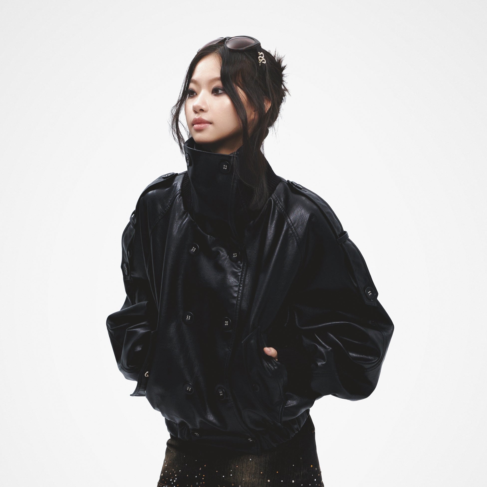 FAYCHUI Double-Breasted Faux Leather Jacket