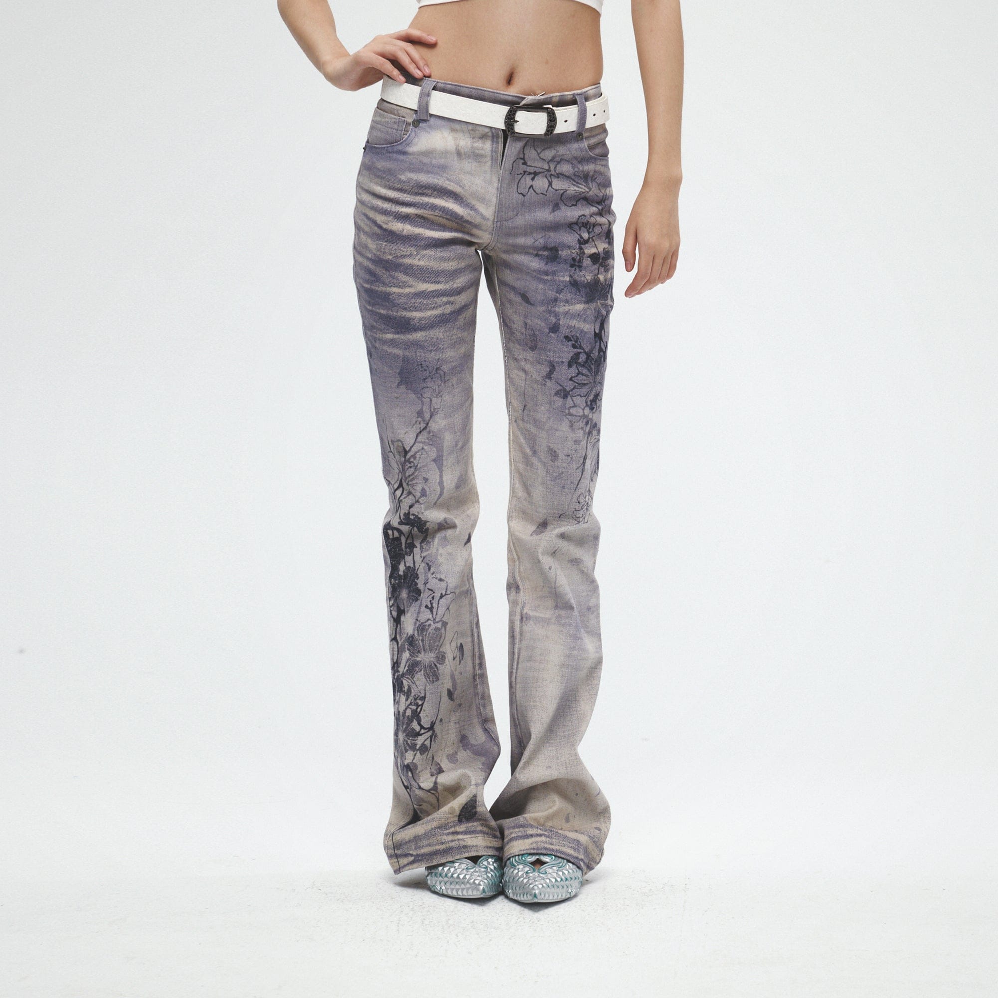 FAYCHUI Ink Floral  Dirty Fit Washed Jeans